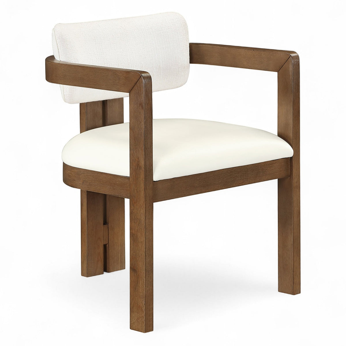 Ravina Cream Vegan Leather and Linen Textured Fabric Upholstered Dining Chair, Set of 2 in walnut wood, primary product view