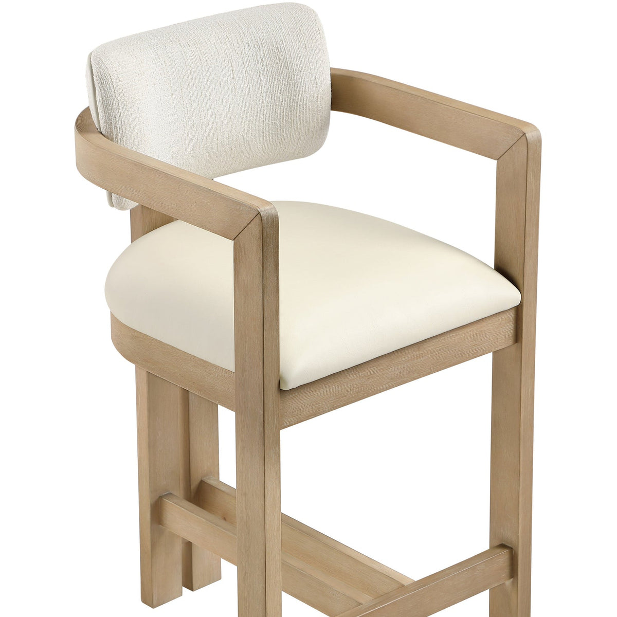 Ravina Cream Vegan Leather and Linen Textured Fabric Upholstered Counter Stool Set of 2