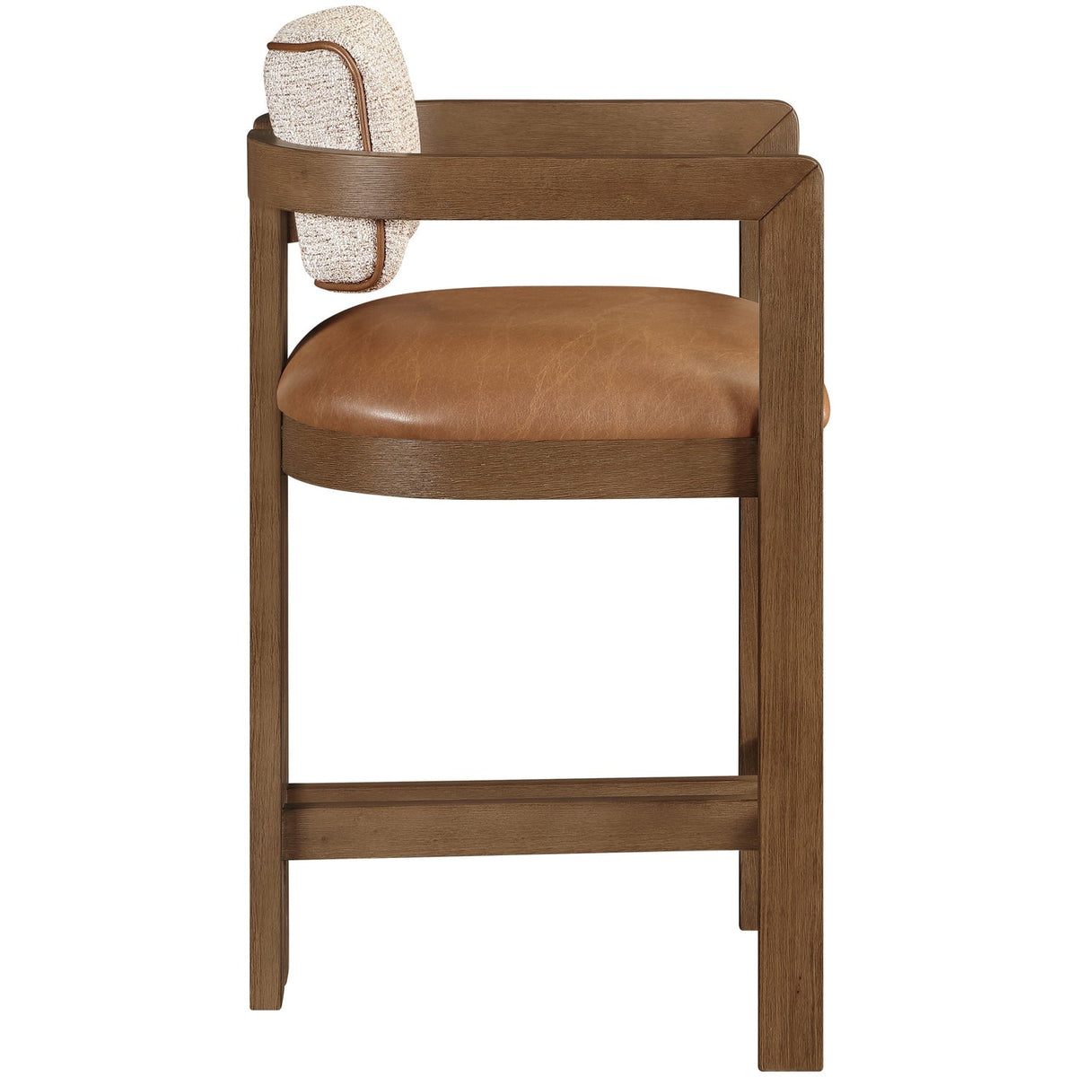 Ravina Cognac Vegan Leather and Linen Textured Fabric Upholstered Counter Stool Set of 2