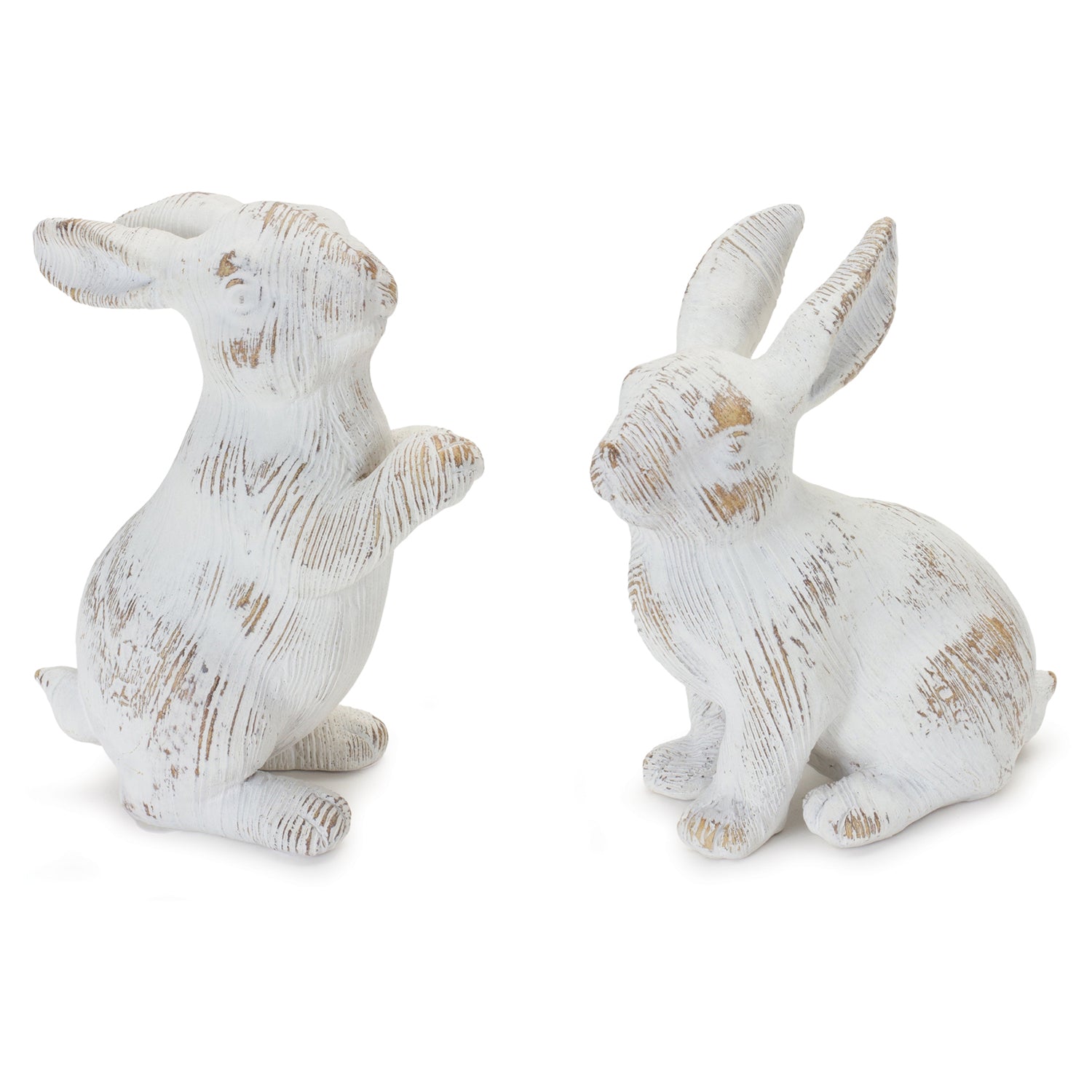 White Washed Rabbit Figurine Set of 2