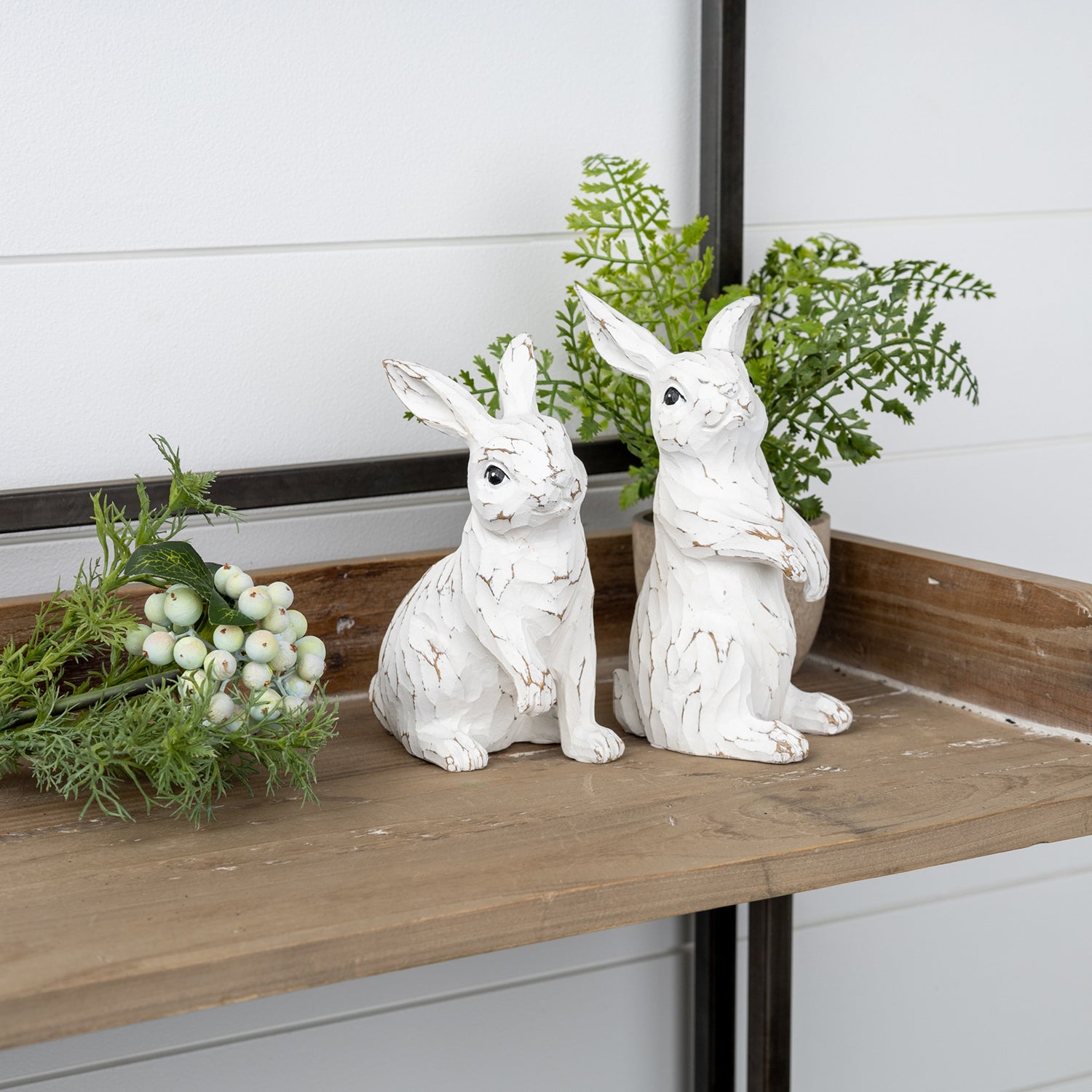 Carved Bunny Figurine Set of 2