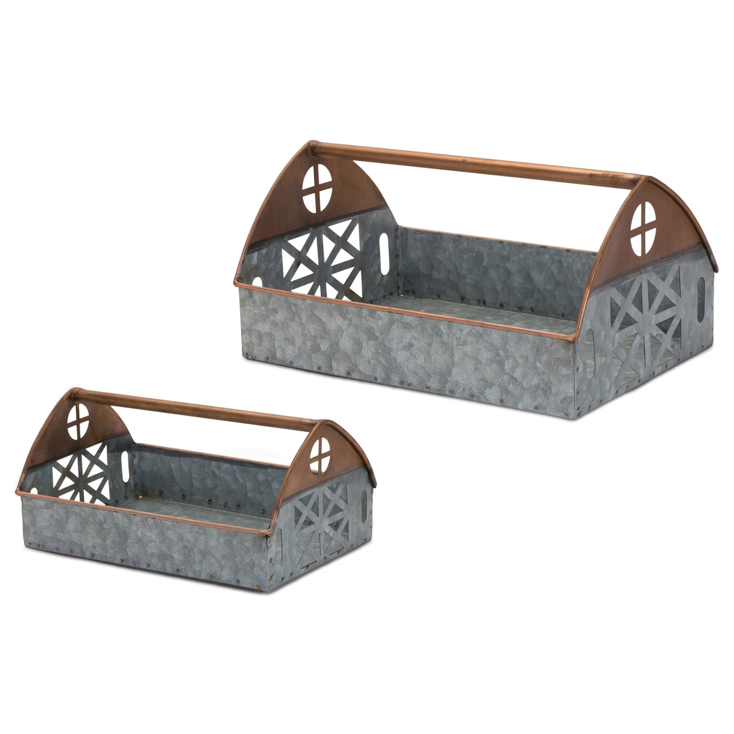 Galvanized Metal Barn Caddy Tray Set of 2