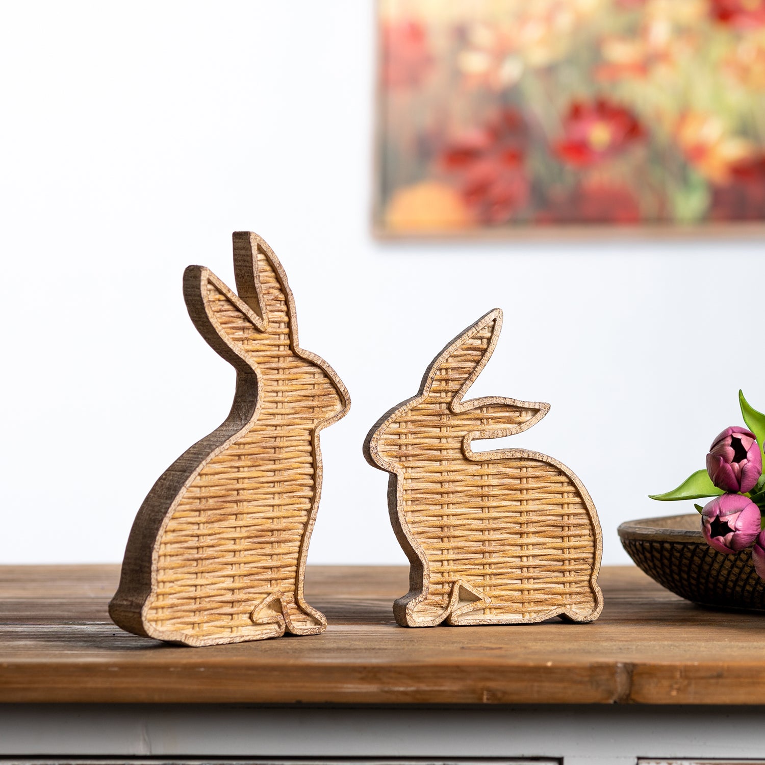 Wicker Rabbit Decor Set of 2