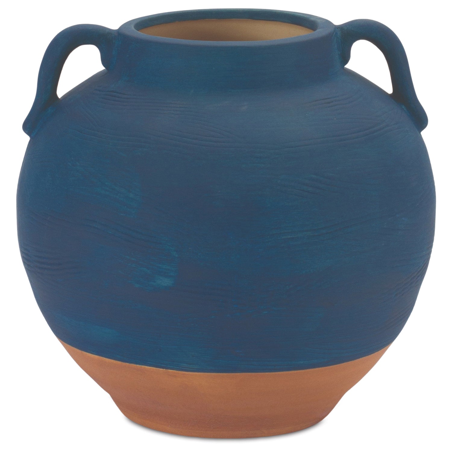 Navy Ceramic Urn Vase with Terra Cotta Accent