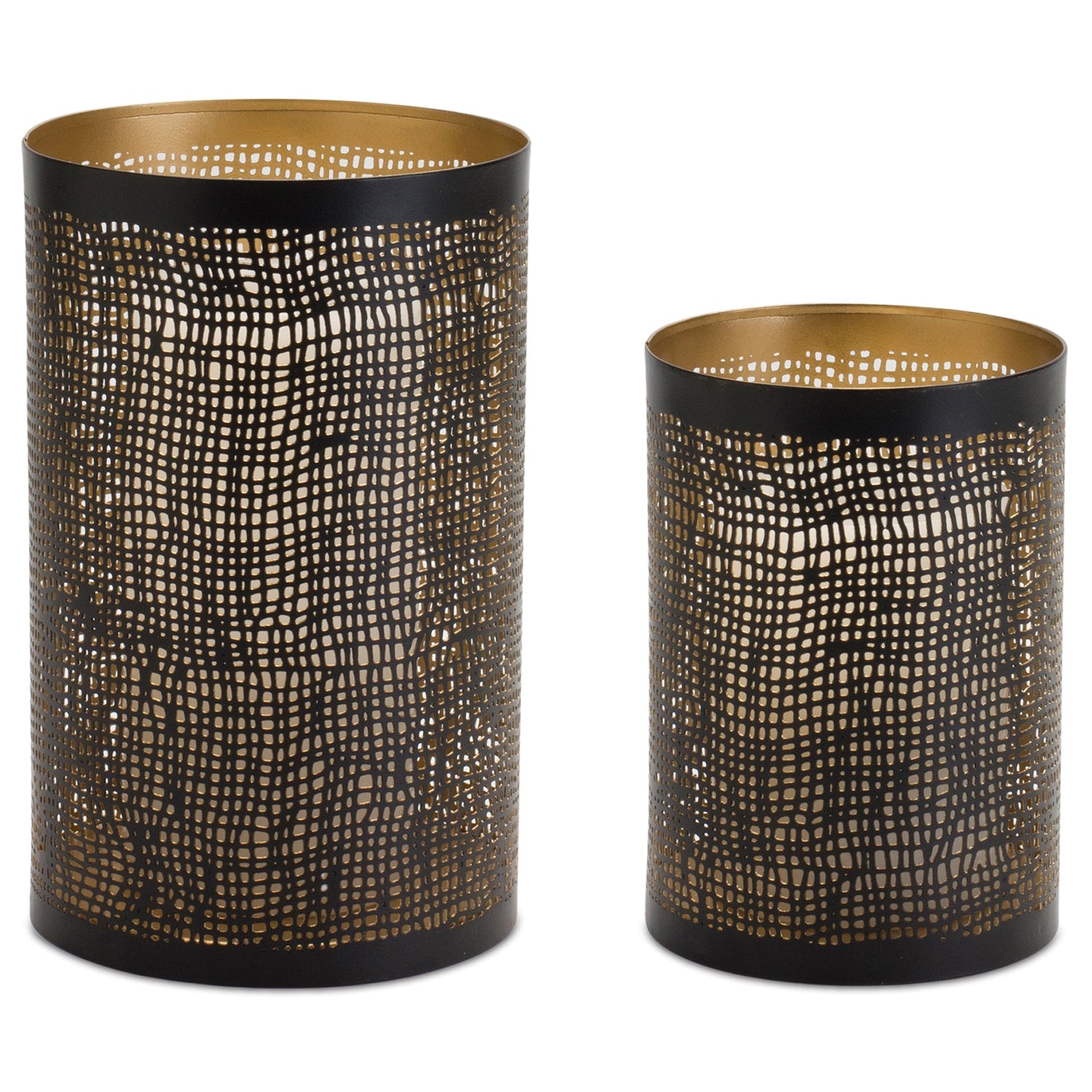 Abstract Punched Metal Candle Holder Set of 2