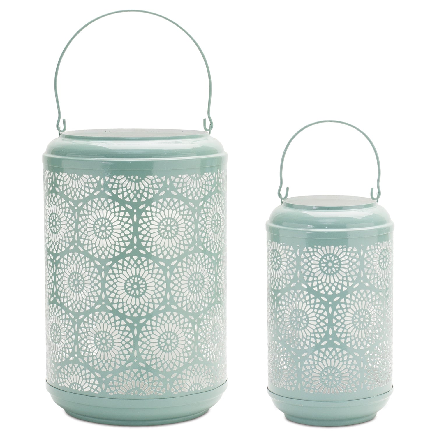 Punched Metal Lantern Candle Holder Set of 2