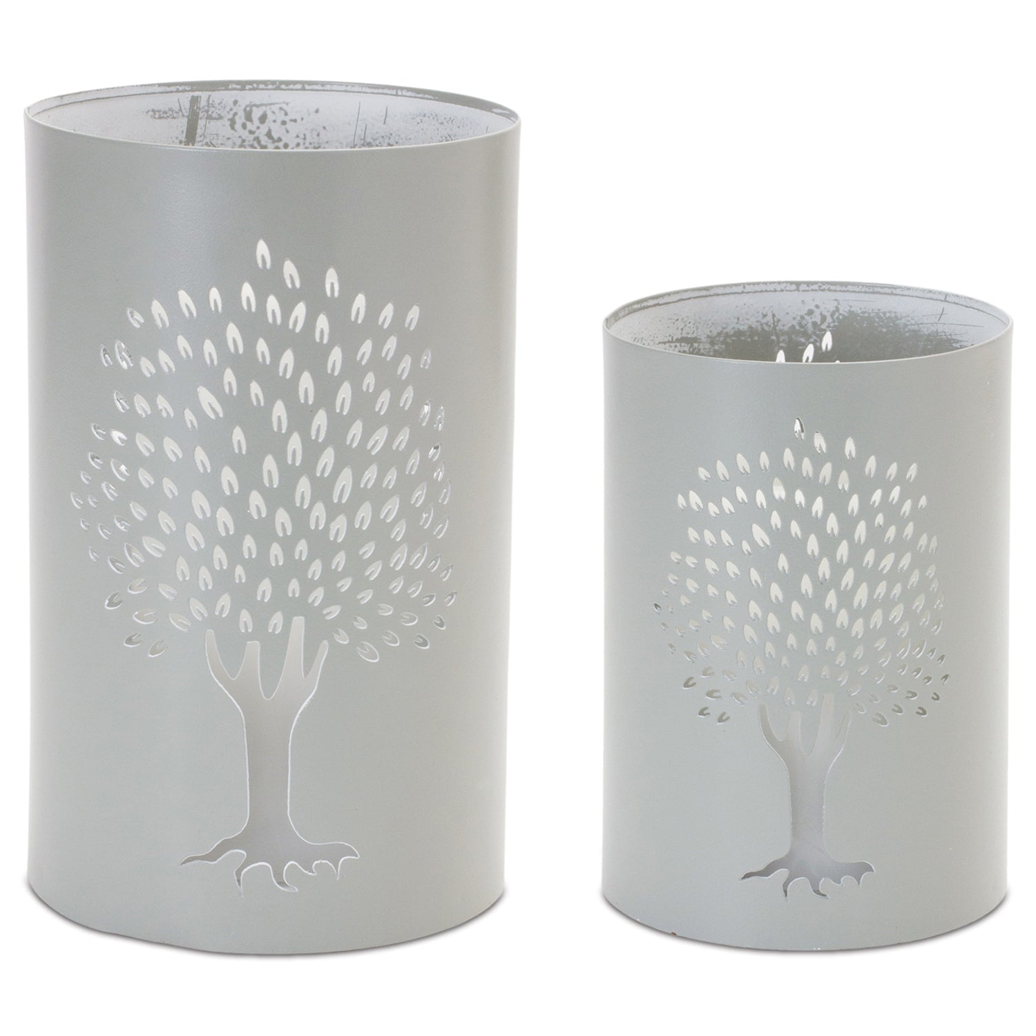 Punched Metal Tree Candle Holder Set of 2