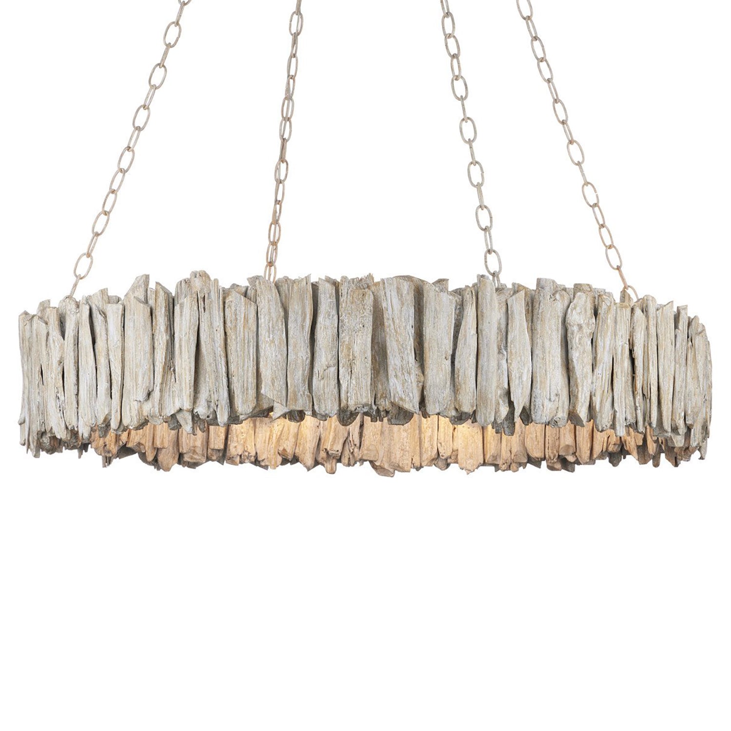 Currey & Co Driftwood Whitewash Ring Chandelier