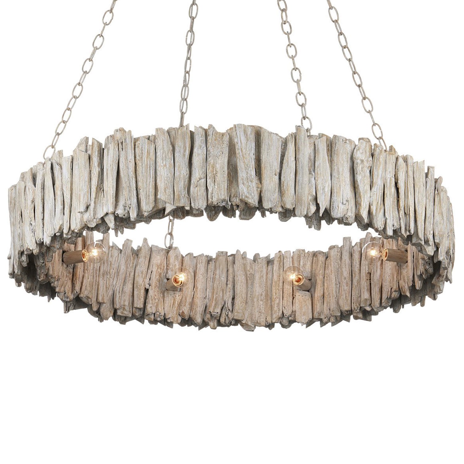 Currey & Co Driftwood Whitewash Ring Chandelier
