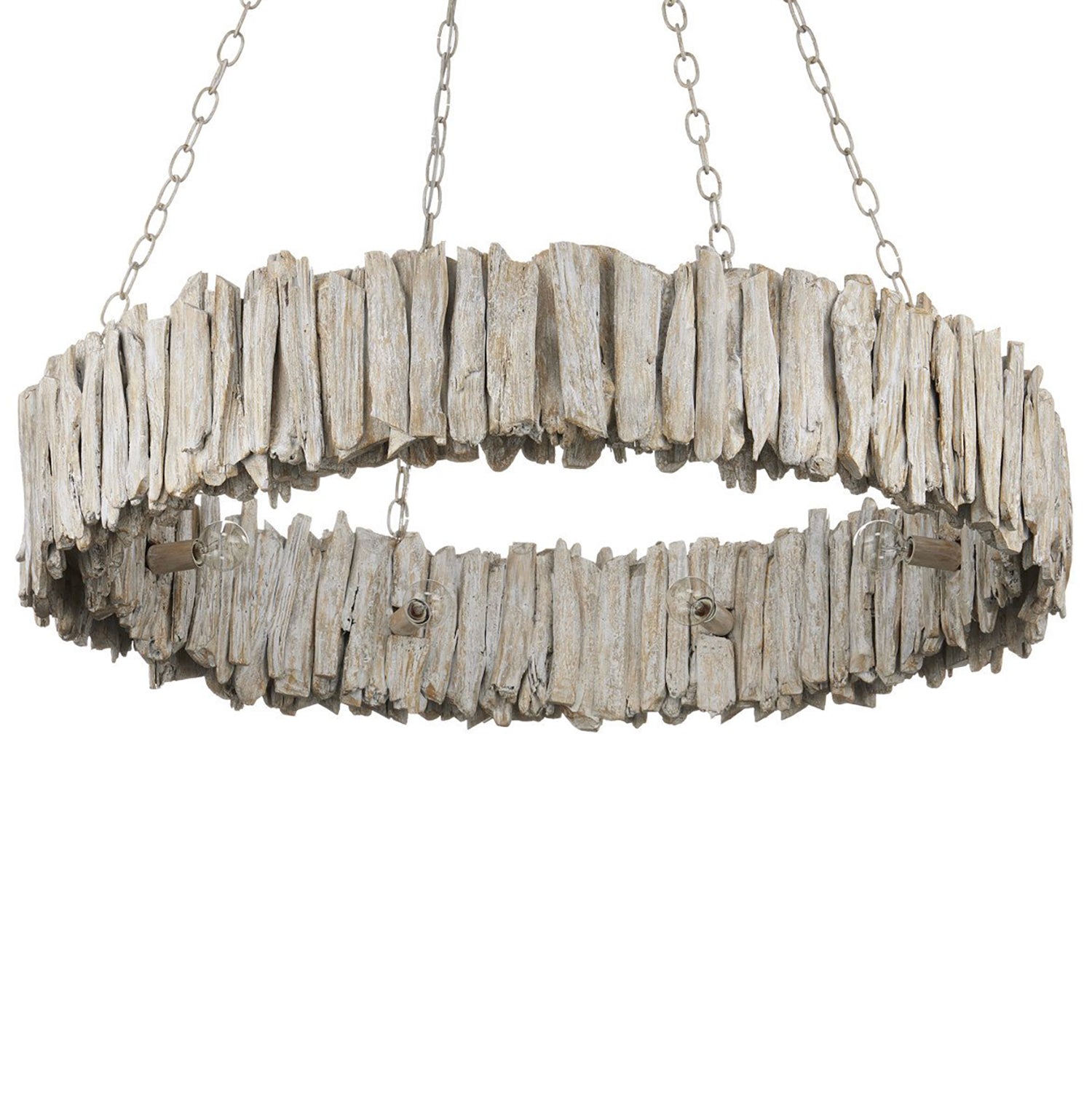 Currey & Co Driftwood Whitewash Ring Chandelier