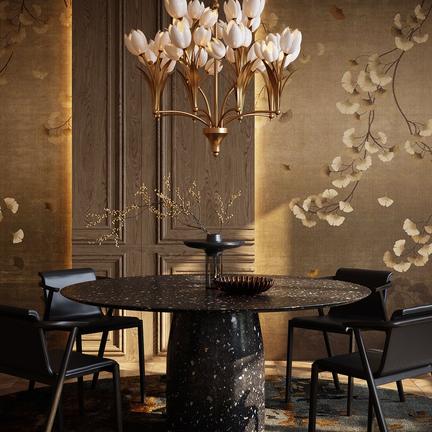 Currey & Co Glazen Tulpen Chandelier