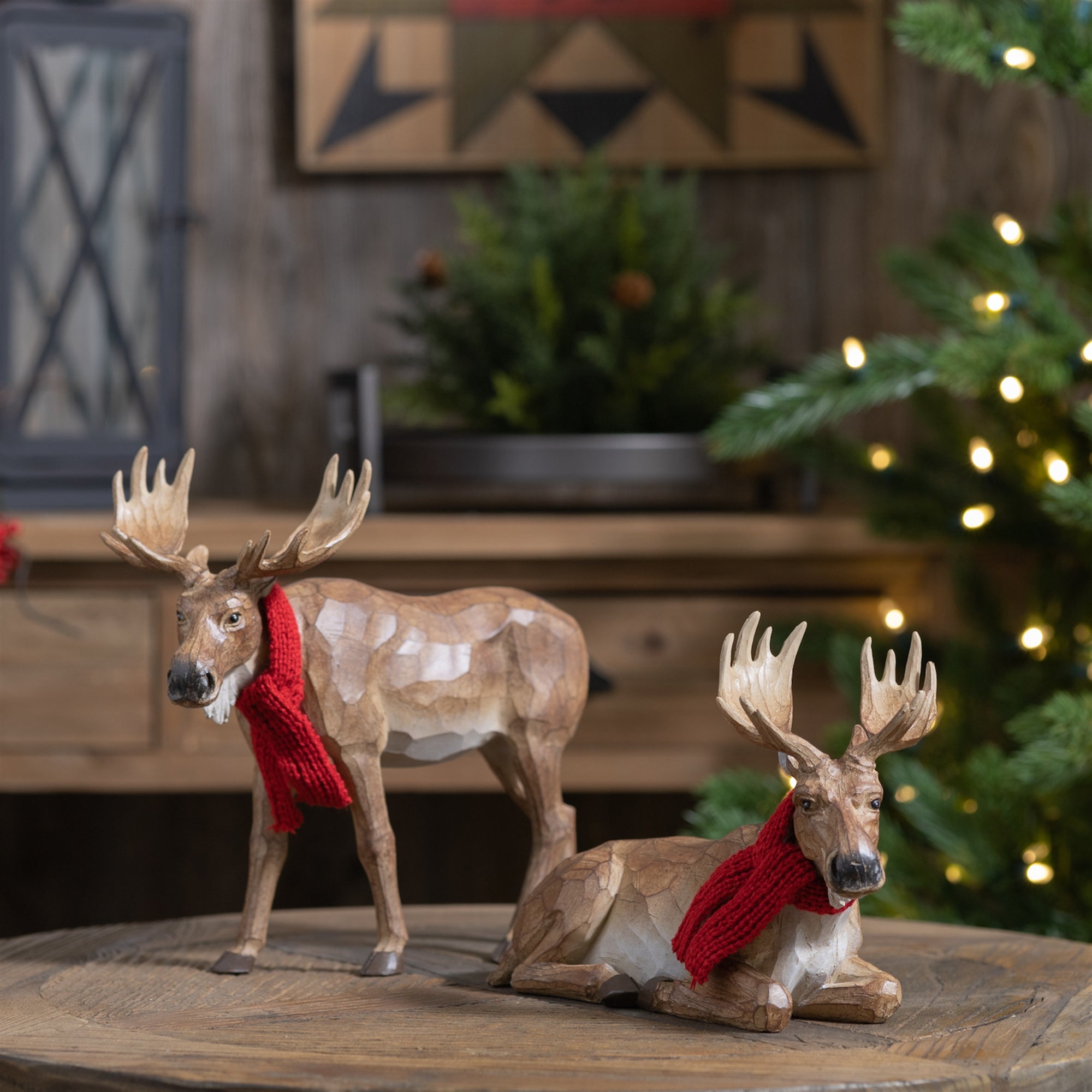 Carved Winter Moose Sculpture Set of 2