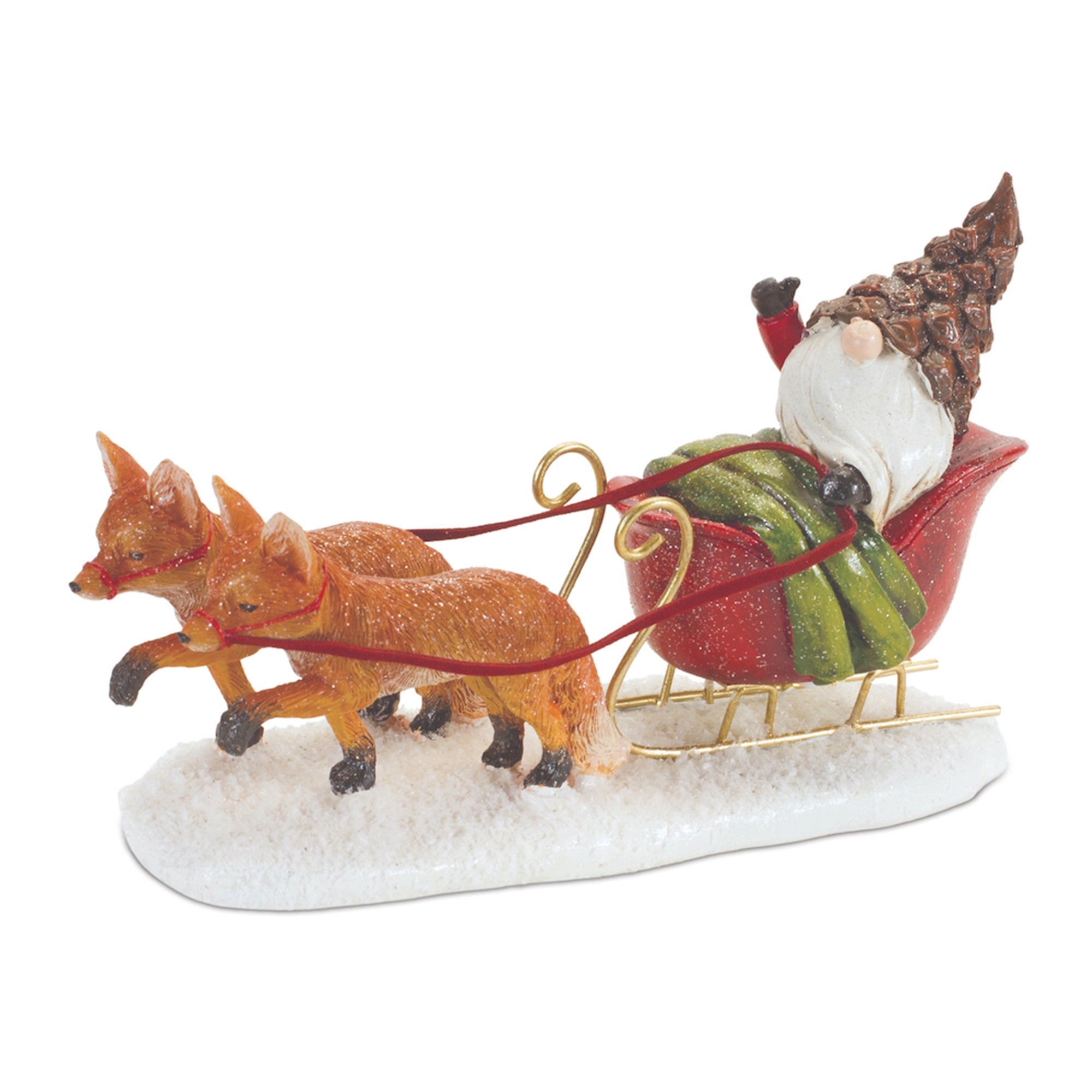Santa Gnome with Fox Sleigh Sculpture Set of 2