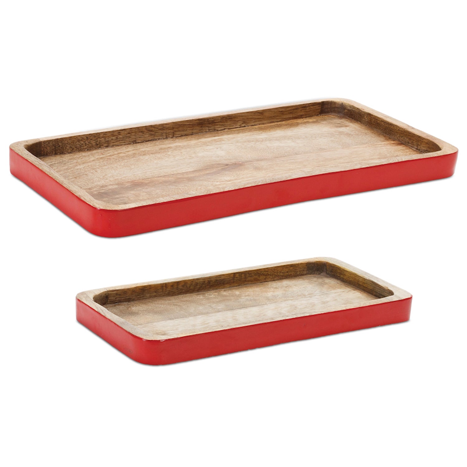Trimmed Wooden Tray Set of 2