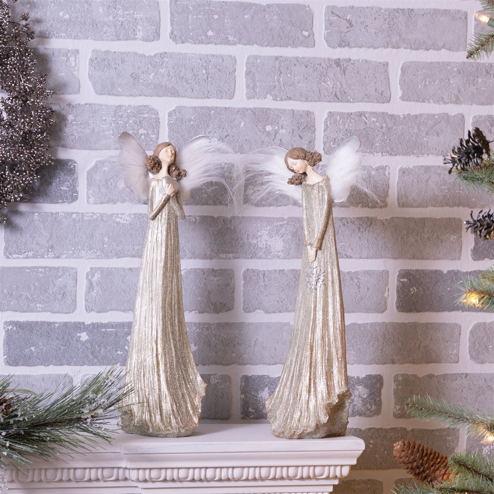 Glittered Angel Sculpture Set of 2