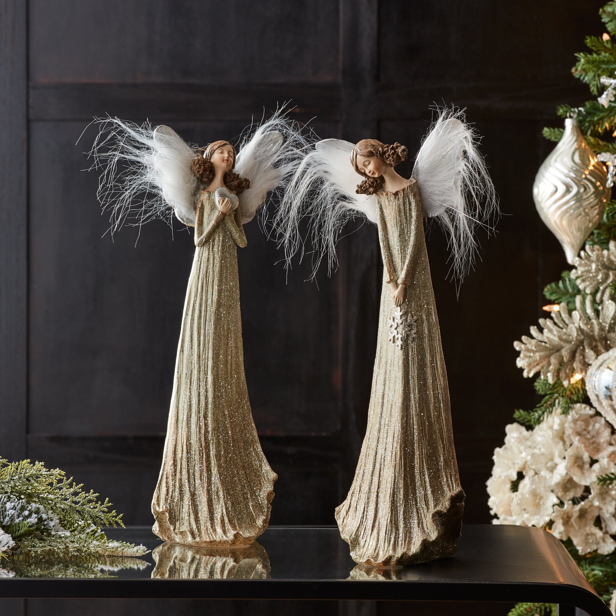 Glittered Angel Sculpture Set of 2