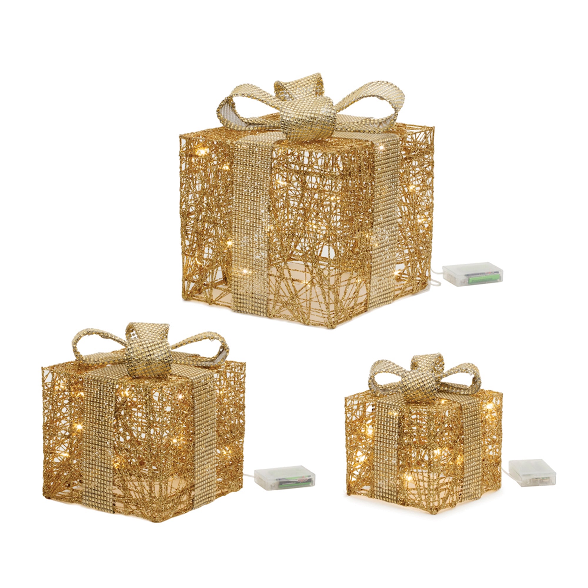 LED Wrapped Present Display Set of 3