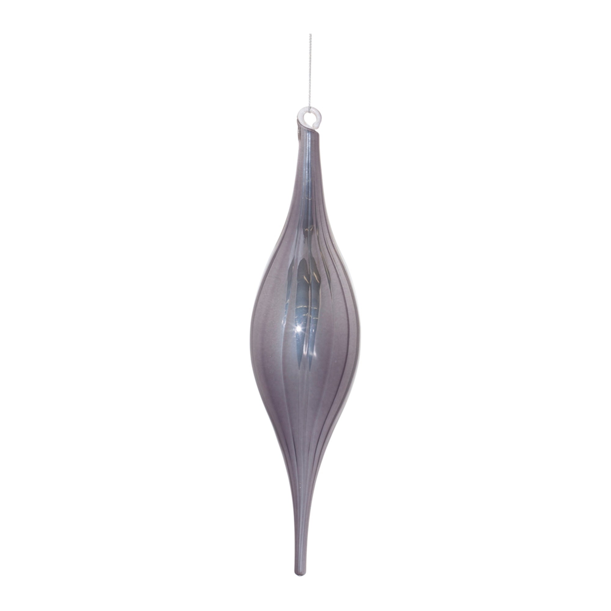 Grey Ribbed Glass Drop Ornament Set of 6