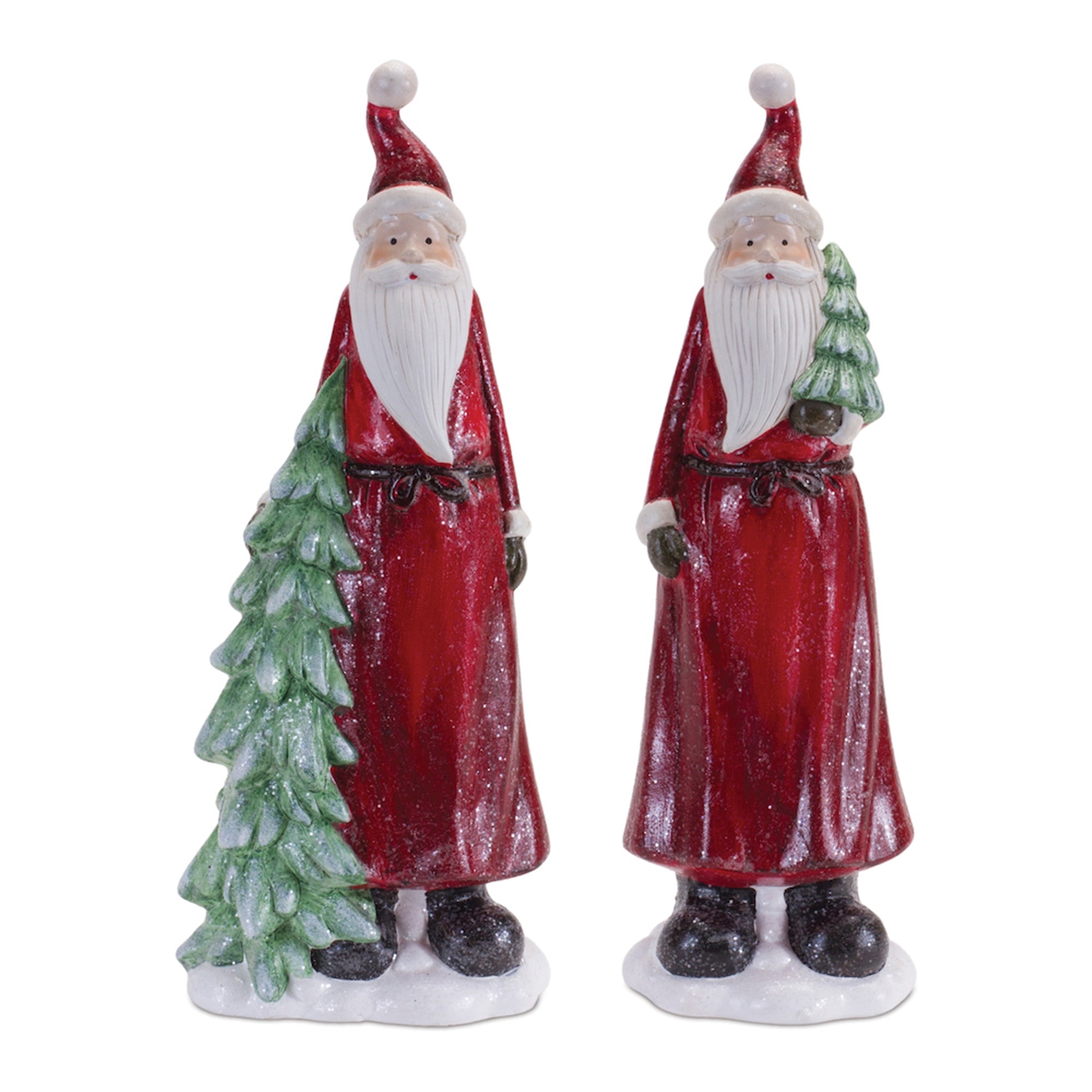 Glittered Santa Sculpture Set of 2