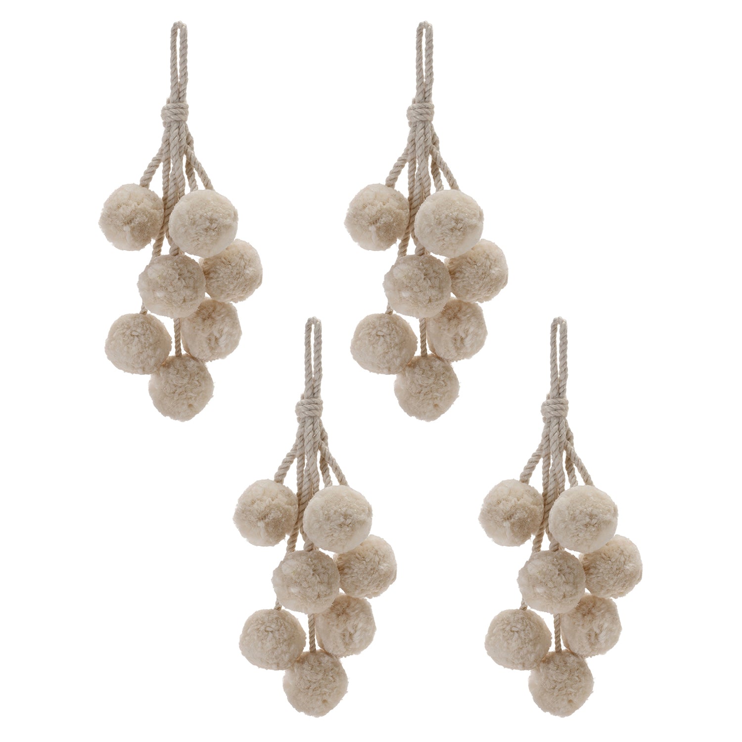 Beige Pom Pom Cluster Drop Ornament Set of 4
