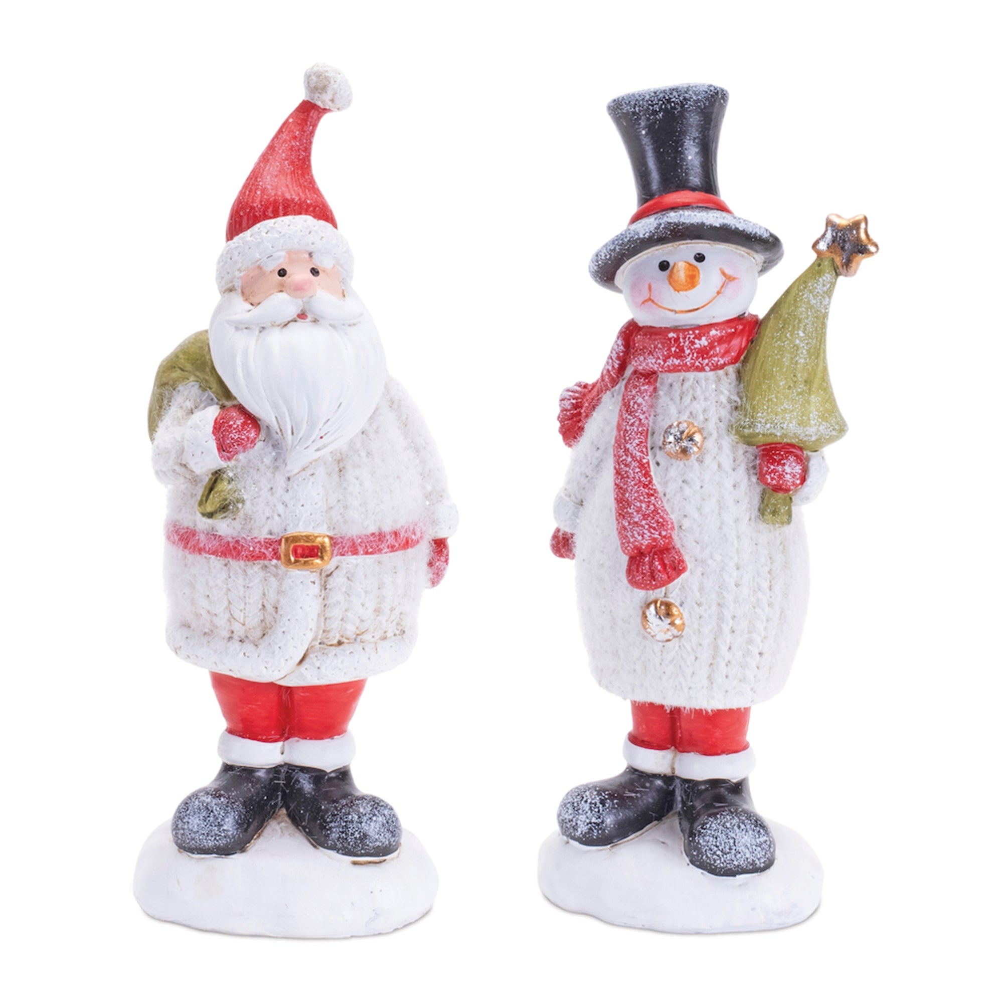 Glittered Sweater Santa and Snowman Sculpture Set of 6