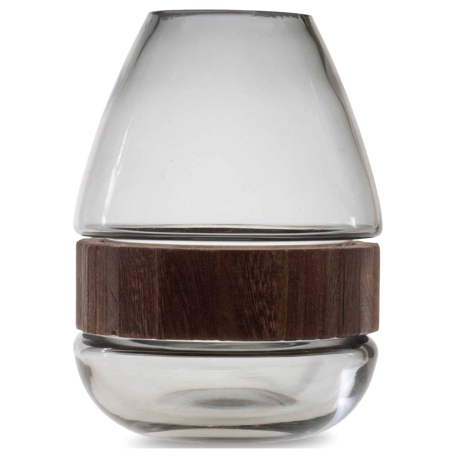 Grey Glass Vase with Natural Wood Accent