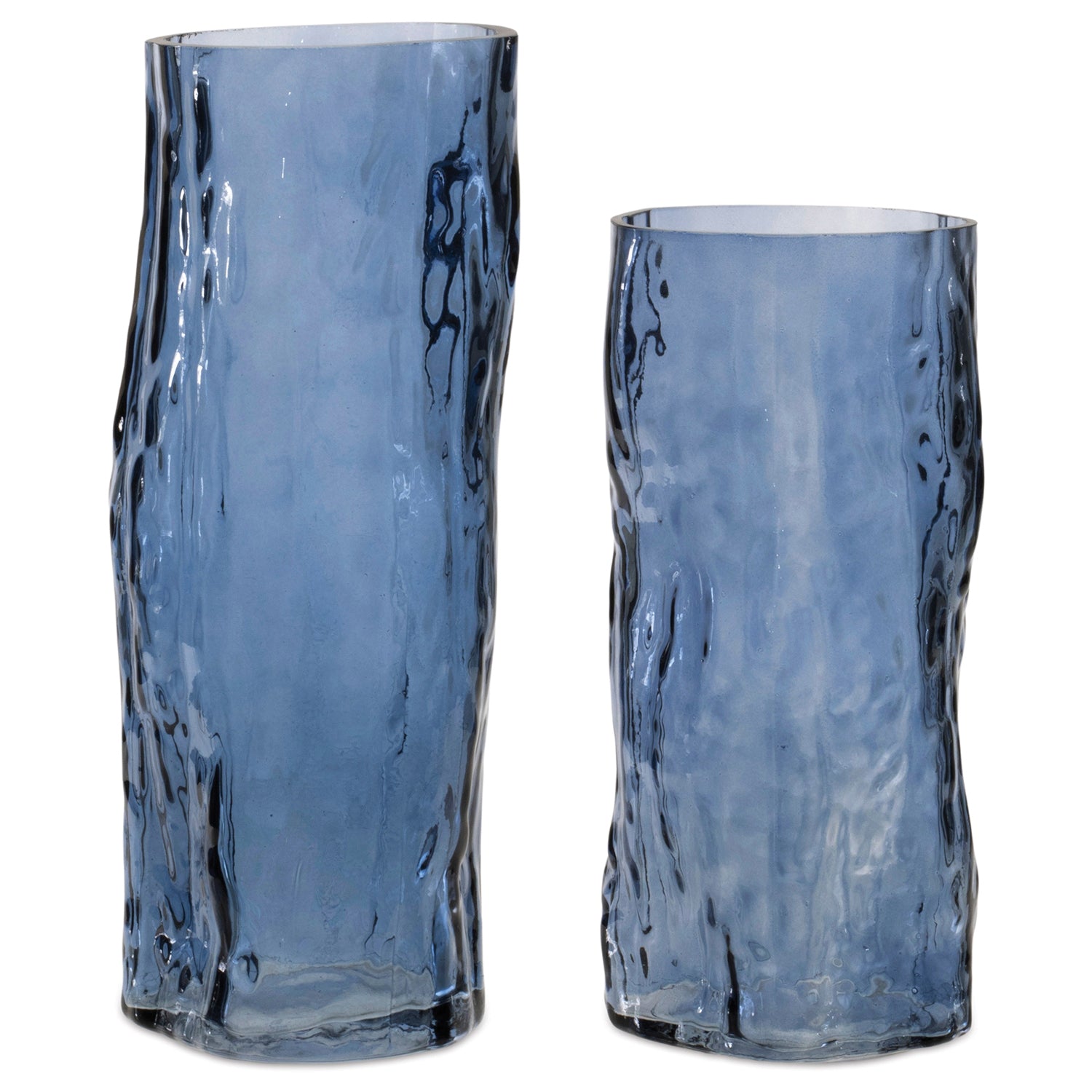 Blue Wavy Glass Vase Set of 2