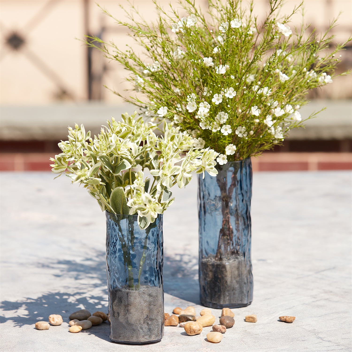 Blue Wavy Glass Vase Set of 2