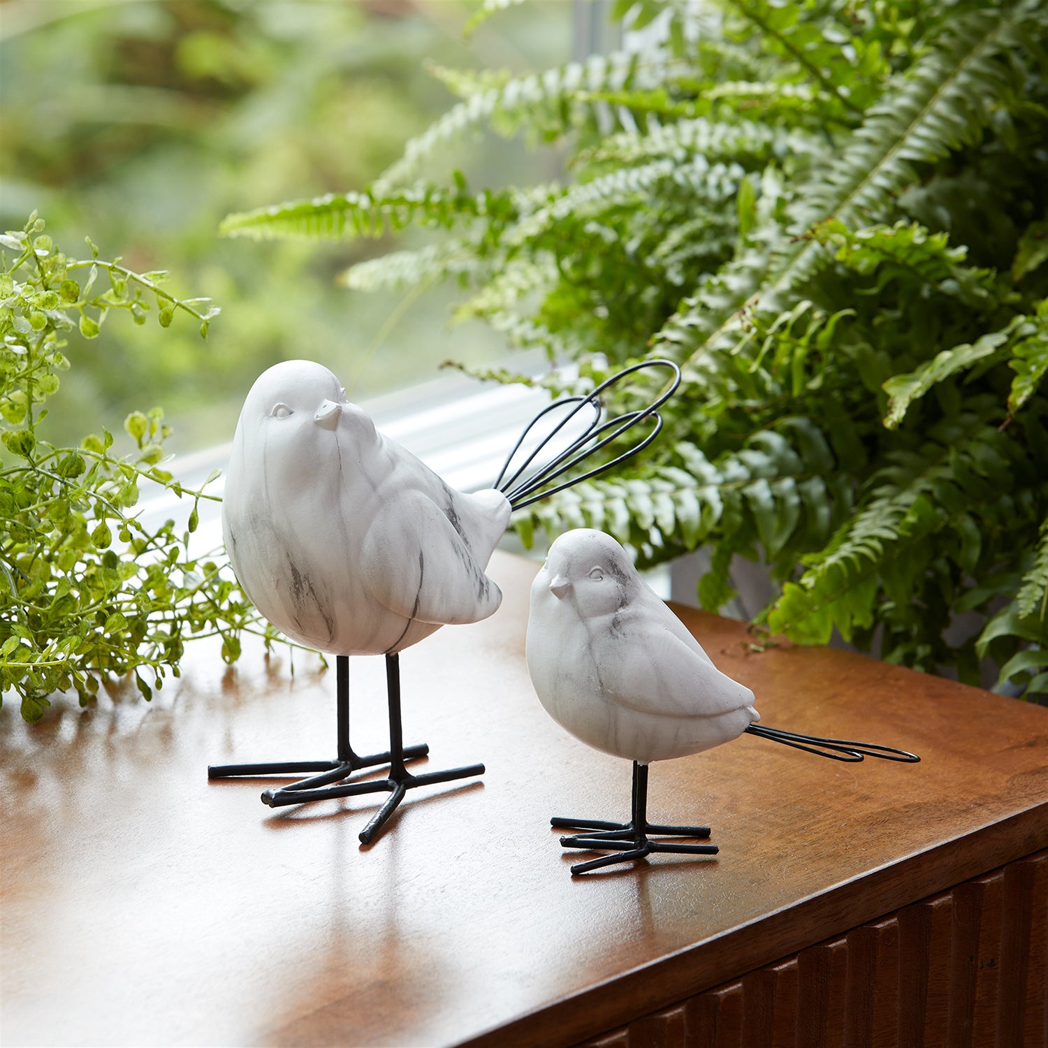 Marble Print Bird Figurine Set of 2
