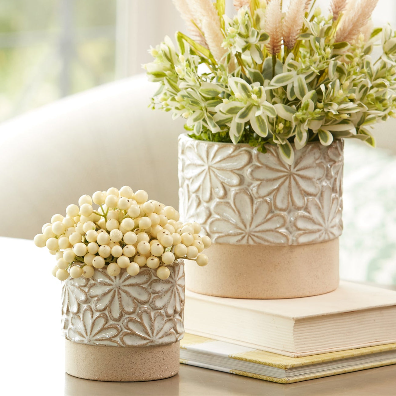 Ceramic Floral Planter Set of 2