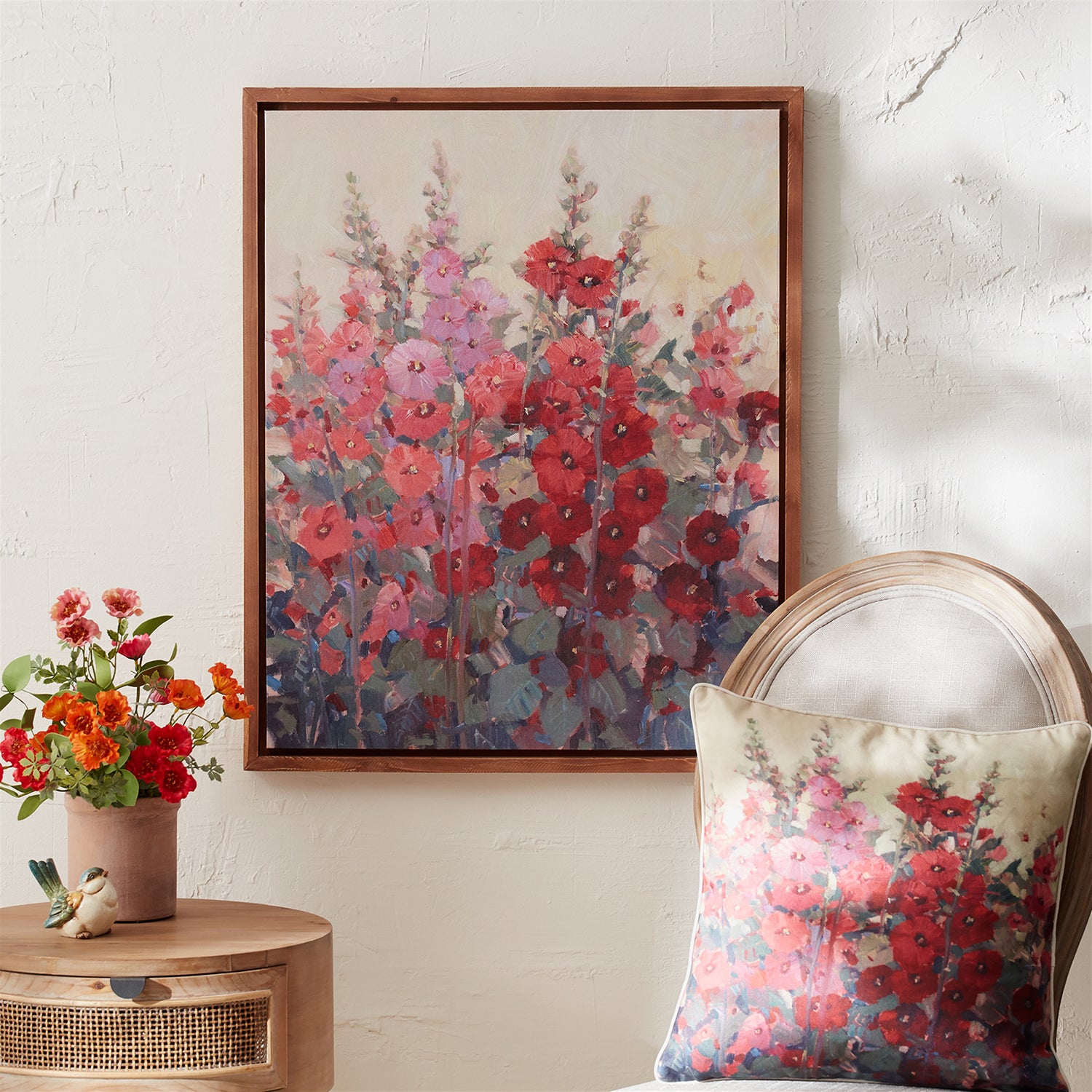 Framed Hollyhock Floral Canvas Art