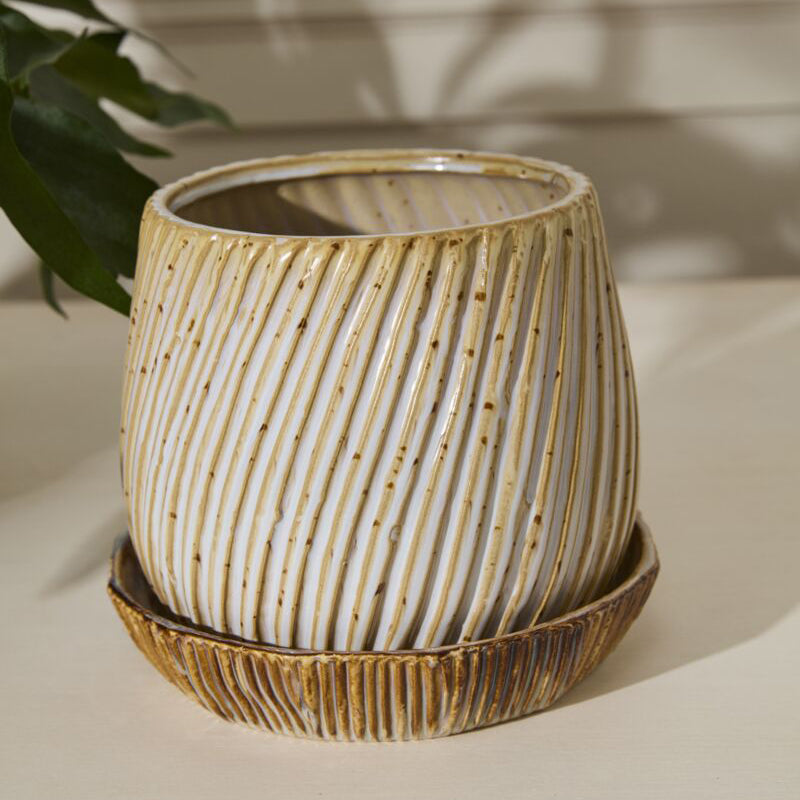 Carved Pot with Saucer