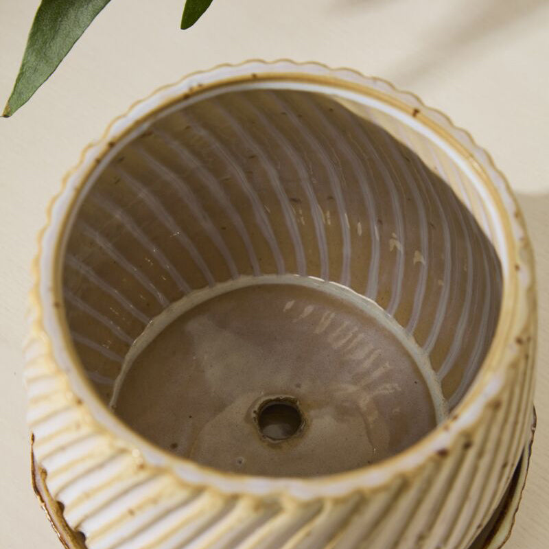 Carved Pot with Saucer