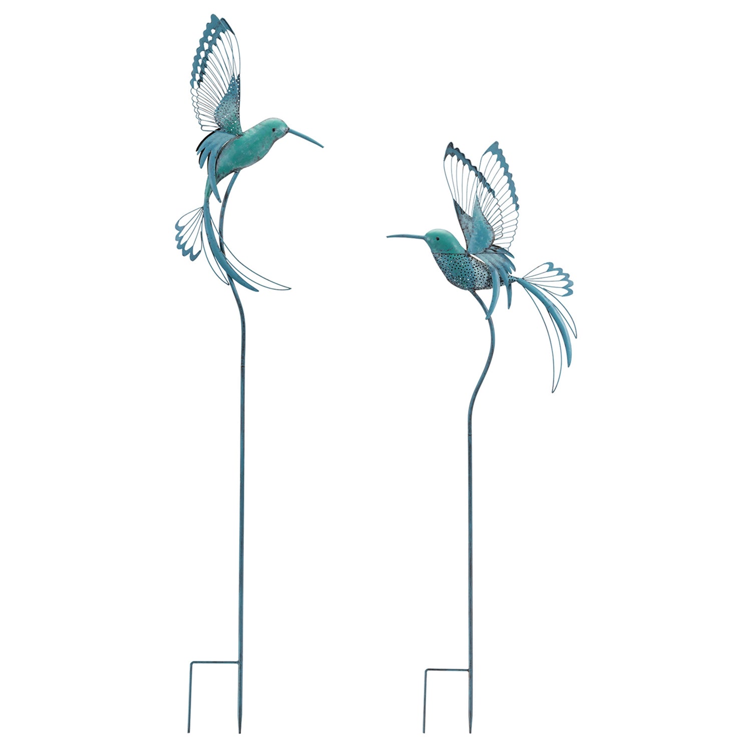 Iron Metal Hummingbird Garden Stake Set of 2