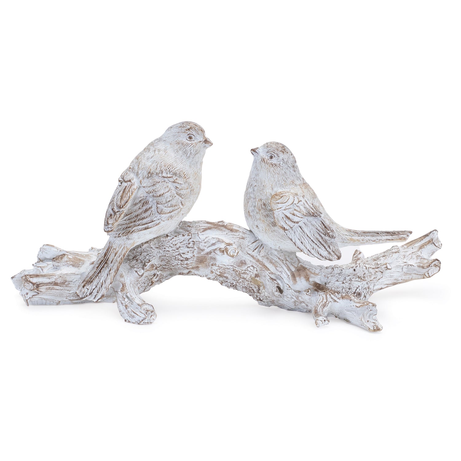 White Washed Birds on Branch Figurine
