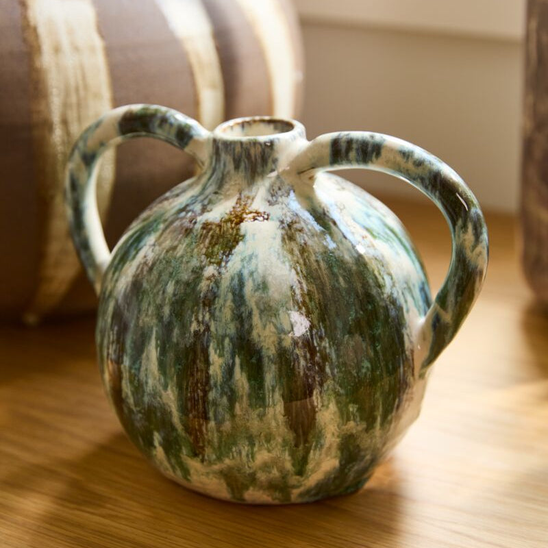Mallika Jug alternate view, green and teal ceramic jug