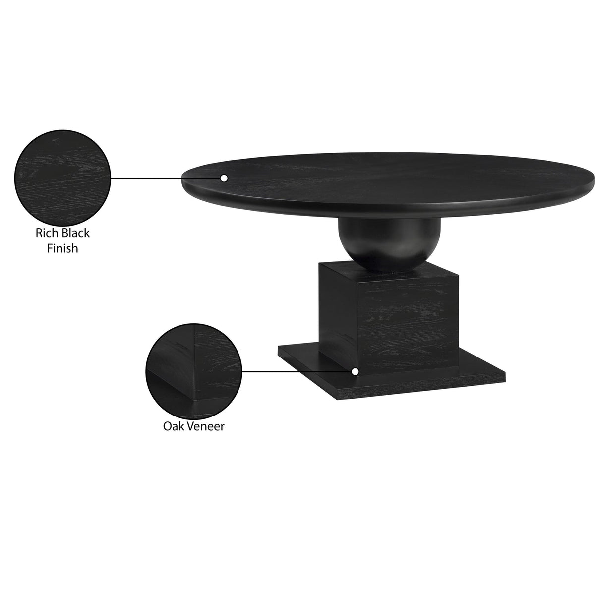 Rishal 60in Black Solid Wood And Oak Veneer Dining Table