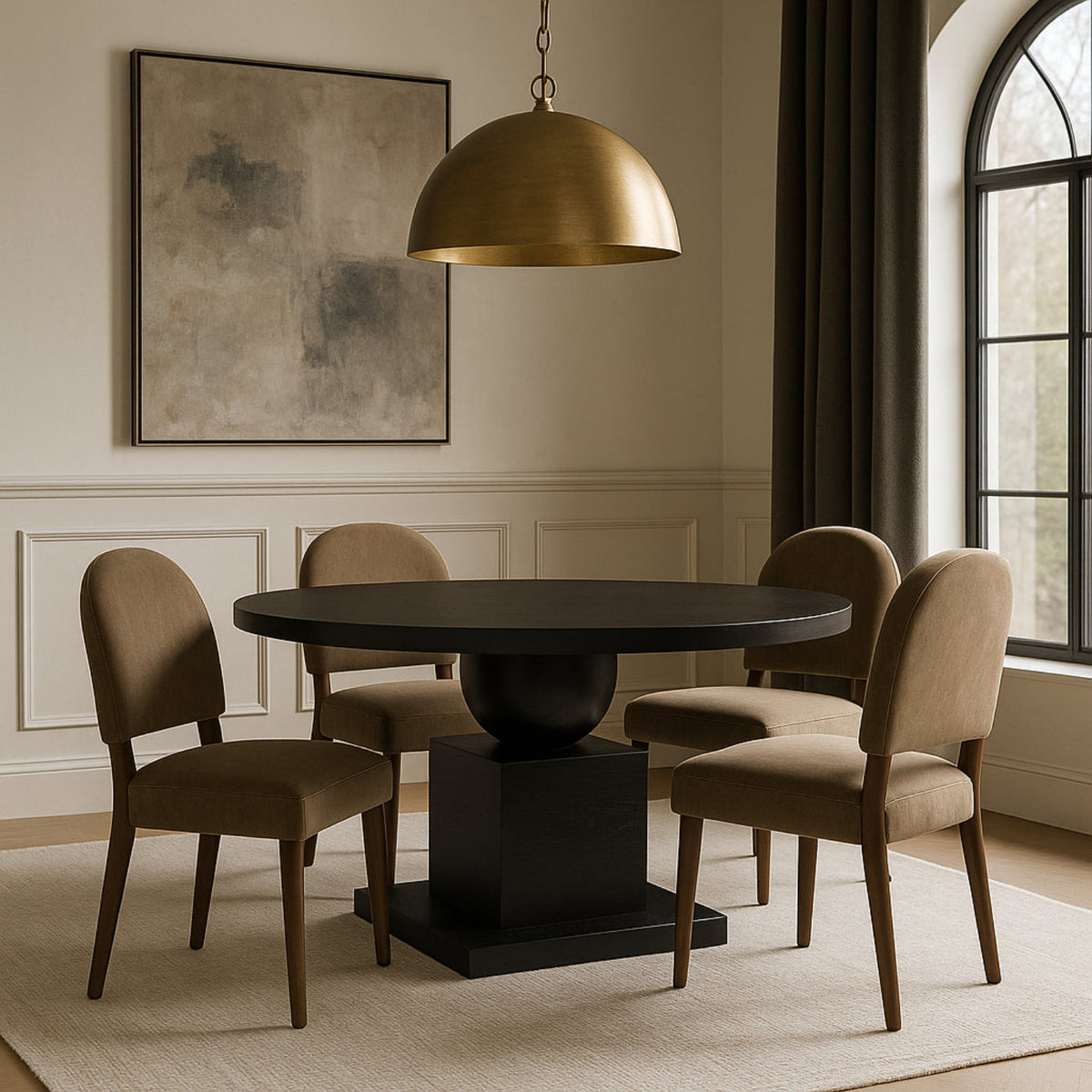 Rishal 60in Black Solid Wood And Oak Veneer Dining Table