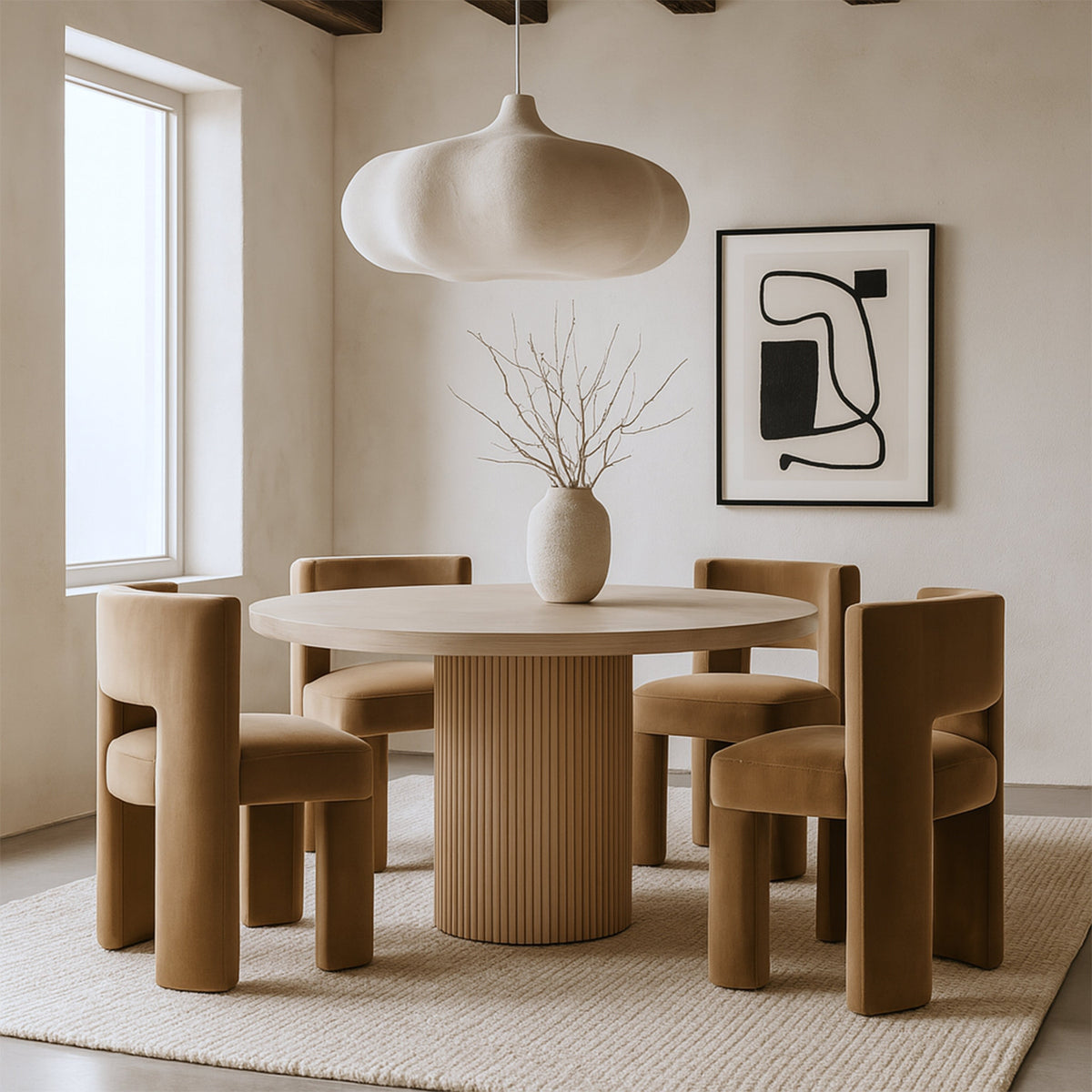 Zuno Beige Velvet Performance Fabric Upholstered Dining Chair Set of 2