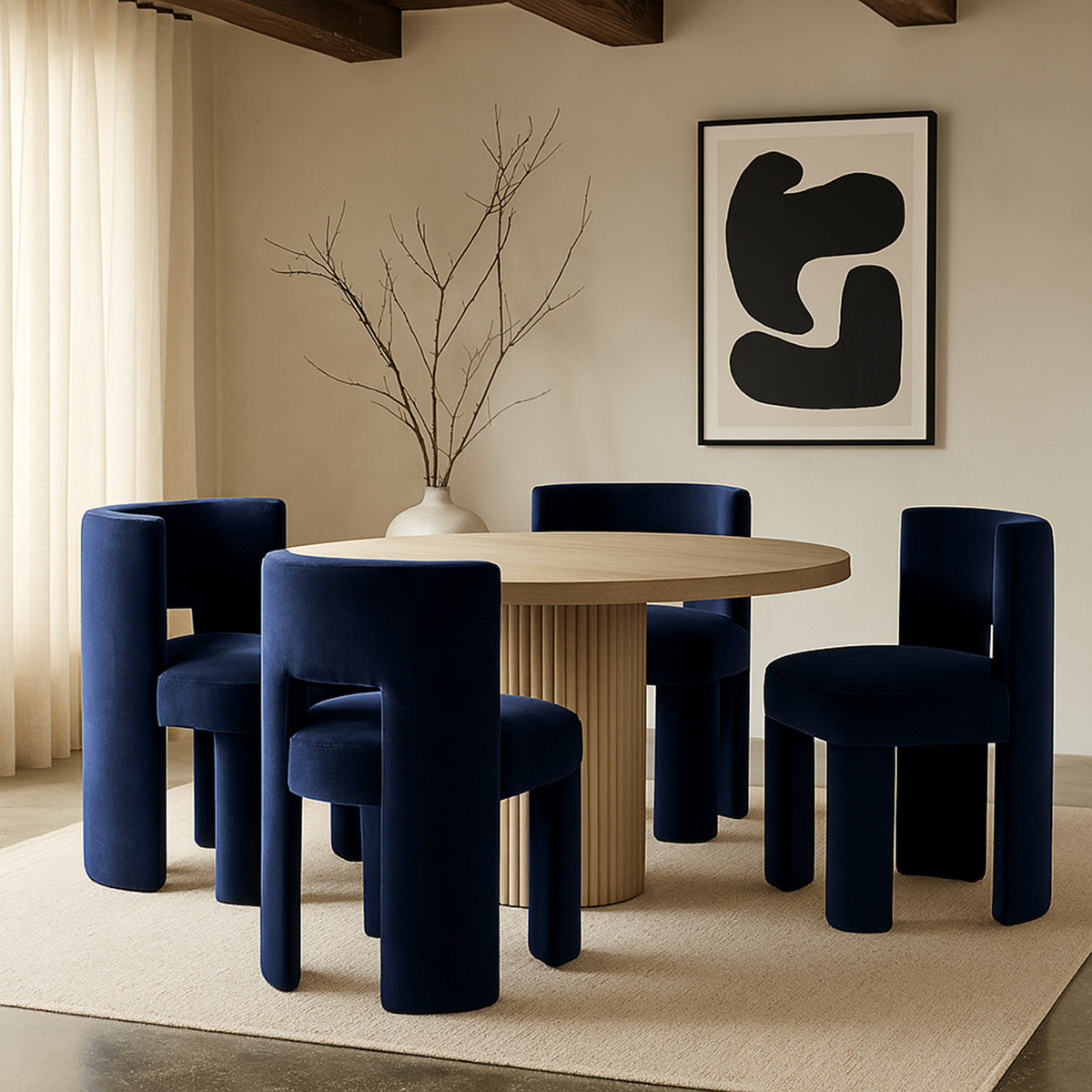 Zuno Navy Velvet Performance Fabric Upholstered Dining Chair Set of 2