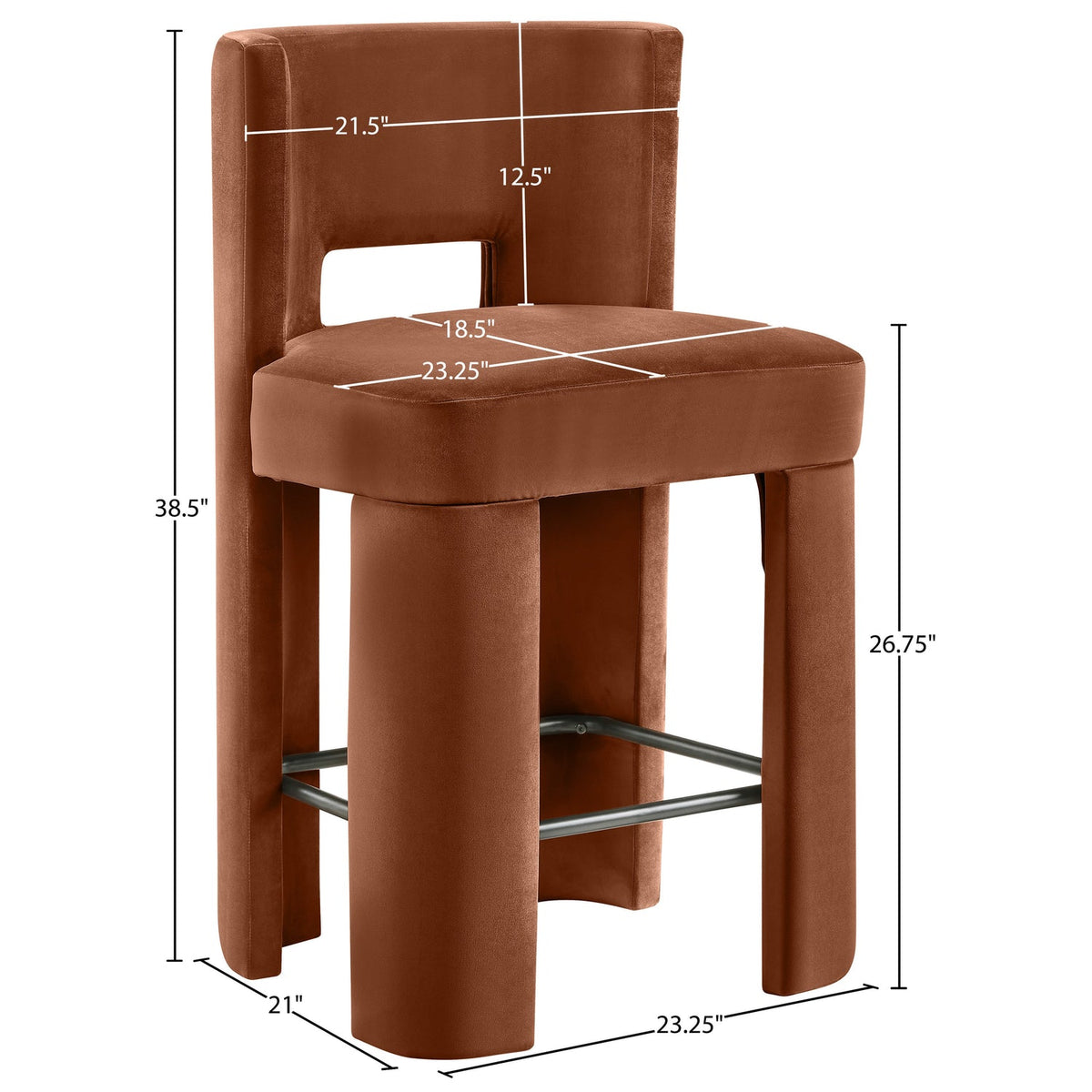 Zuno Cognac Velvet Performance Fabric Upholstered Counter Stool Set of 2