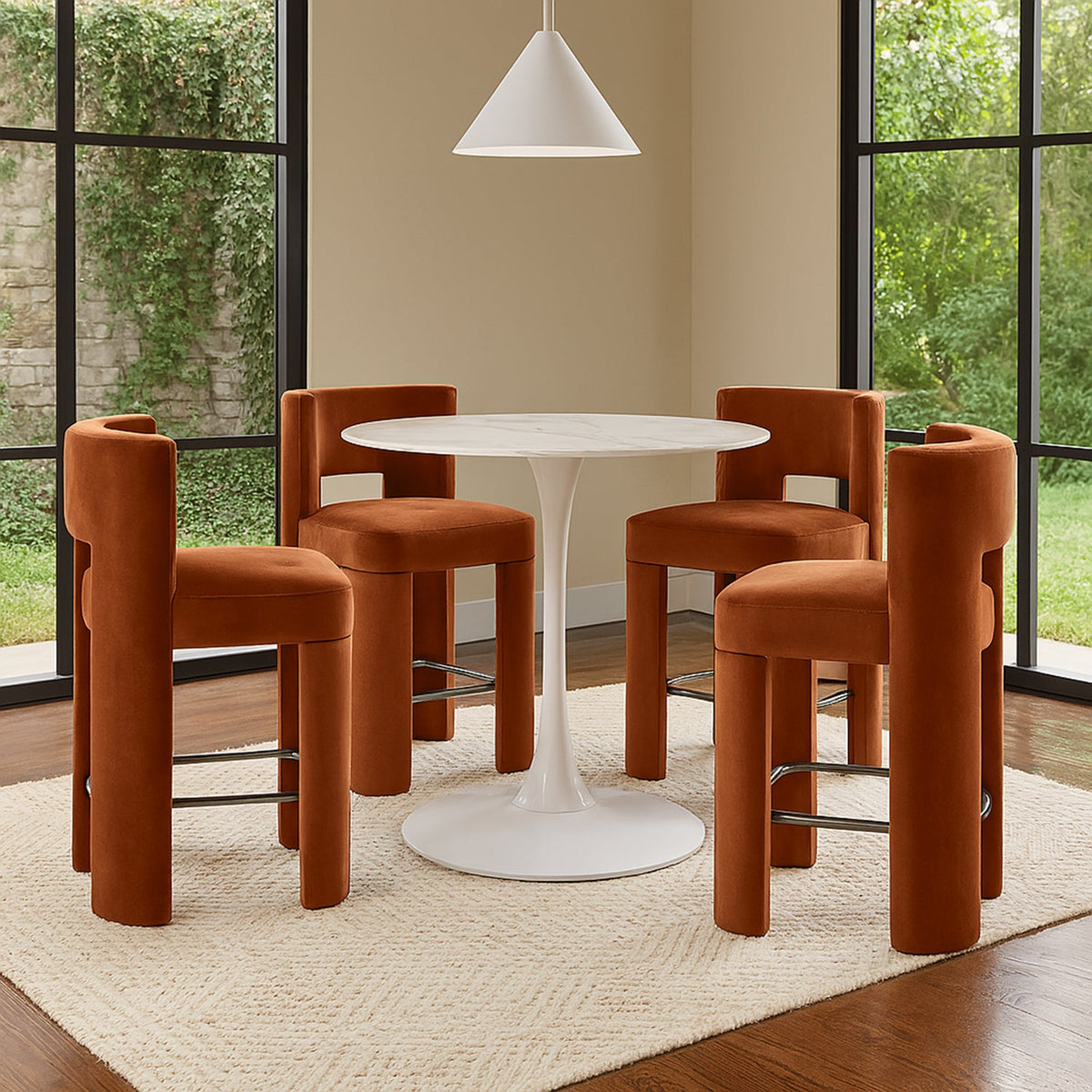 Zuno Cognac Velvet Performance Fabric Upholstered Counter Stool Set of 2