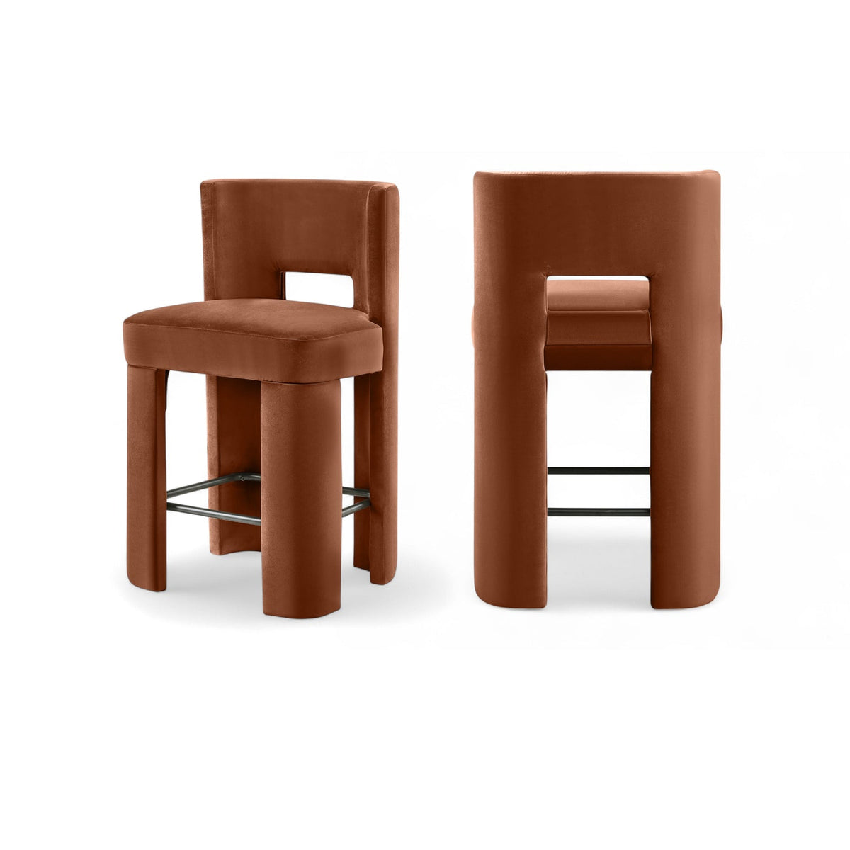 Zuno Cognac Velvet Performance Fabric Upholstered Counter Stool Set of 2