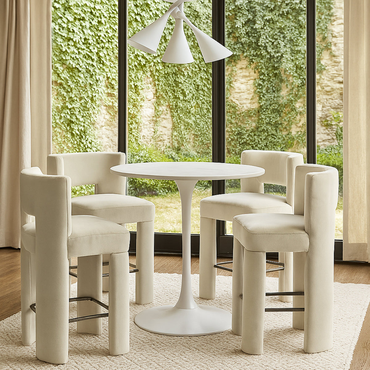 Zuno Cream Velvet Performance Fabric Upholstered Counter Stool Set of 2