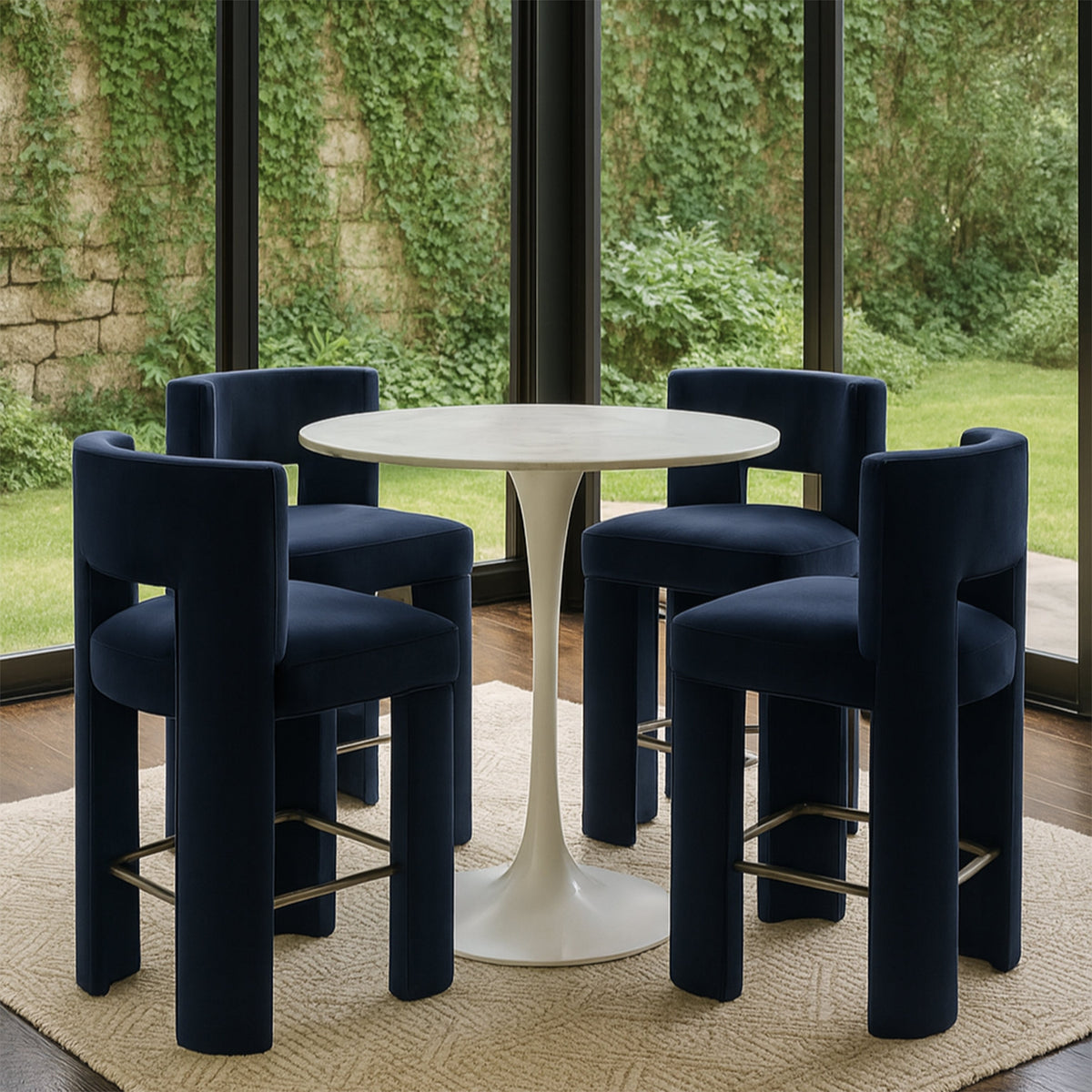 Zuno Navy Velvet Performance Fabric Upholstered Counter Stool Set of 2