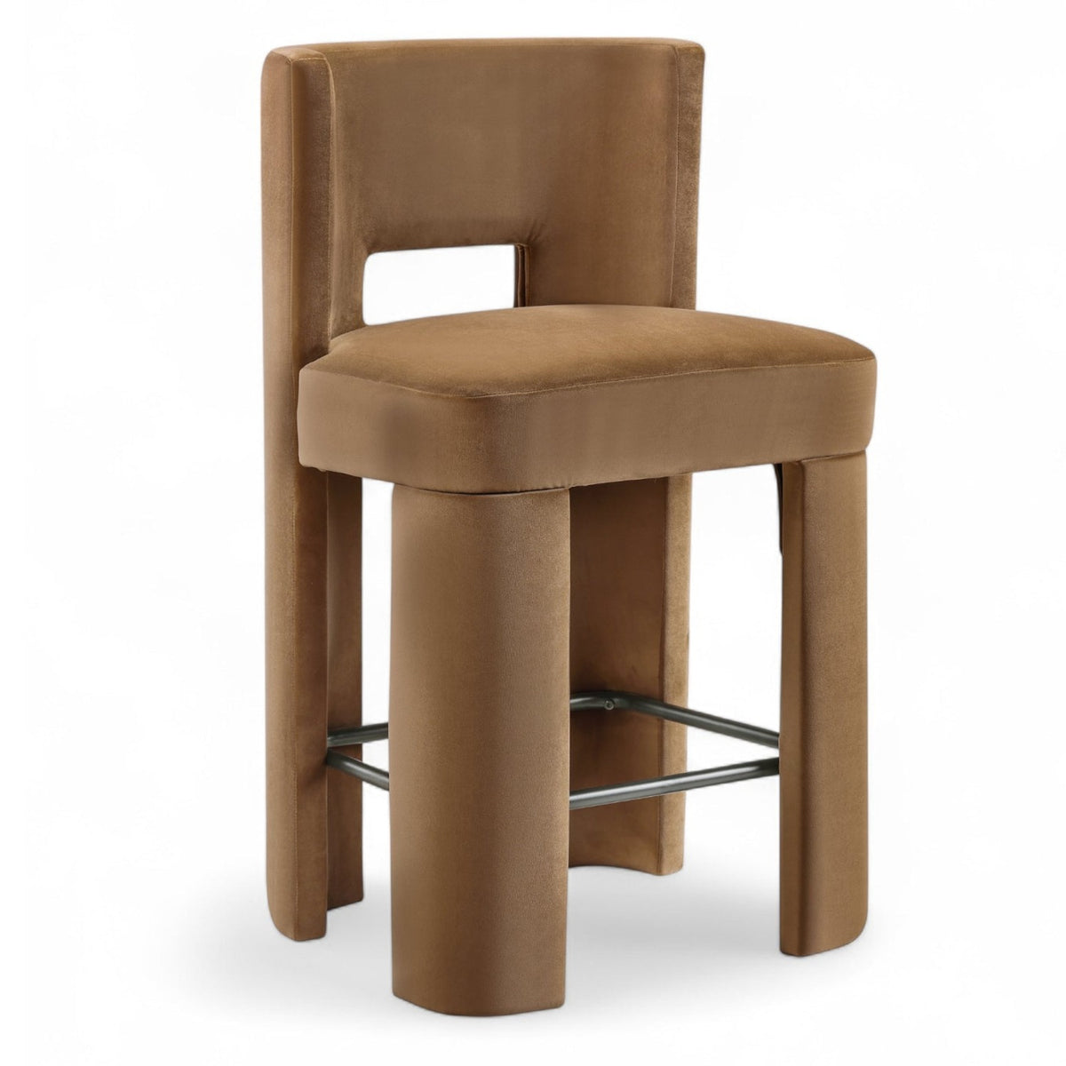 Zuno Saddle Velvet Counter Stool, Set of 2 in saddle performance velvet and wood, primary product view