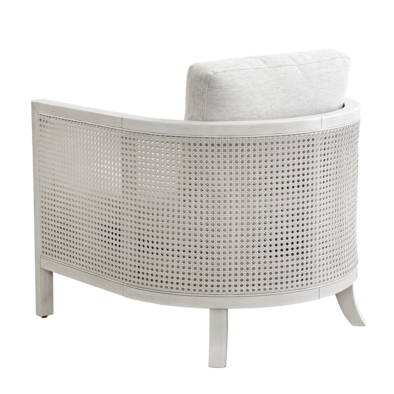 Bassett Mirror Mylo Accent Chair — double-layered open cane and fabric detail close-up.