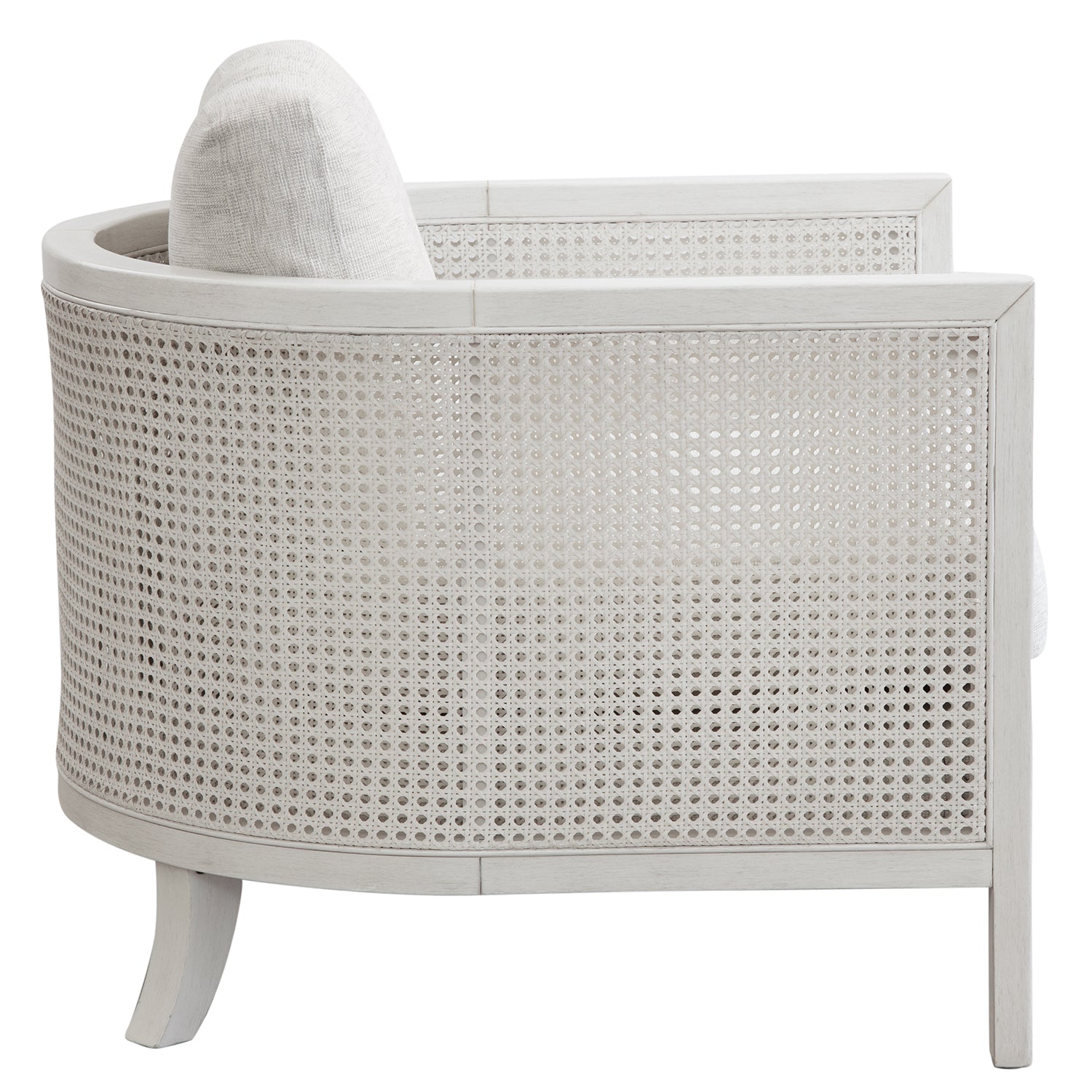 Bassett Mirror Mylo Accent Chair in oyster fabric — styled in a room.