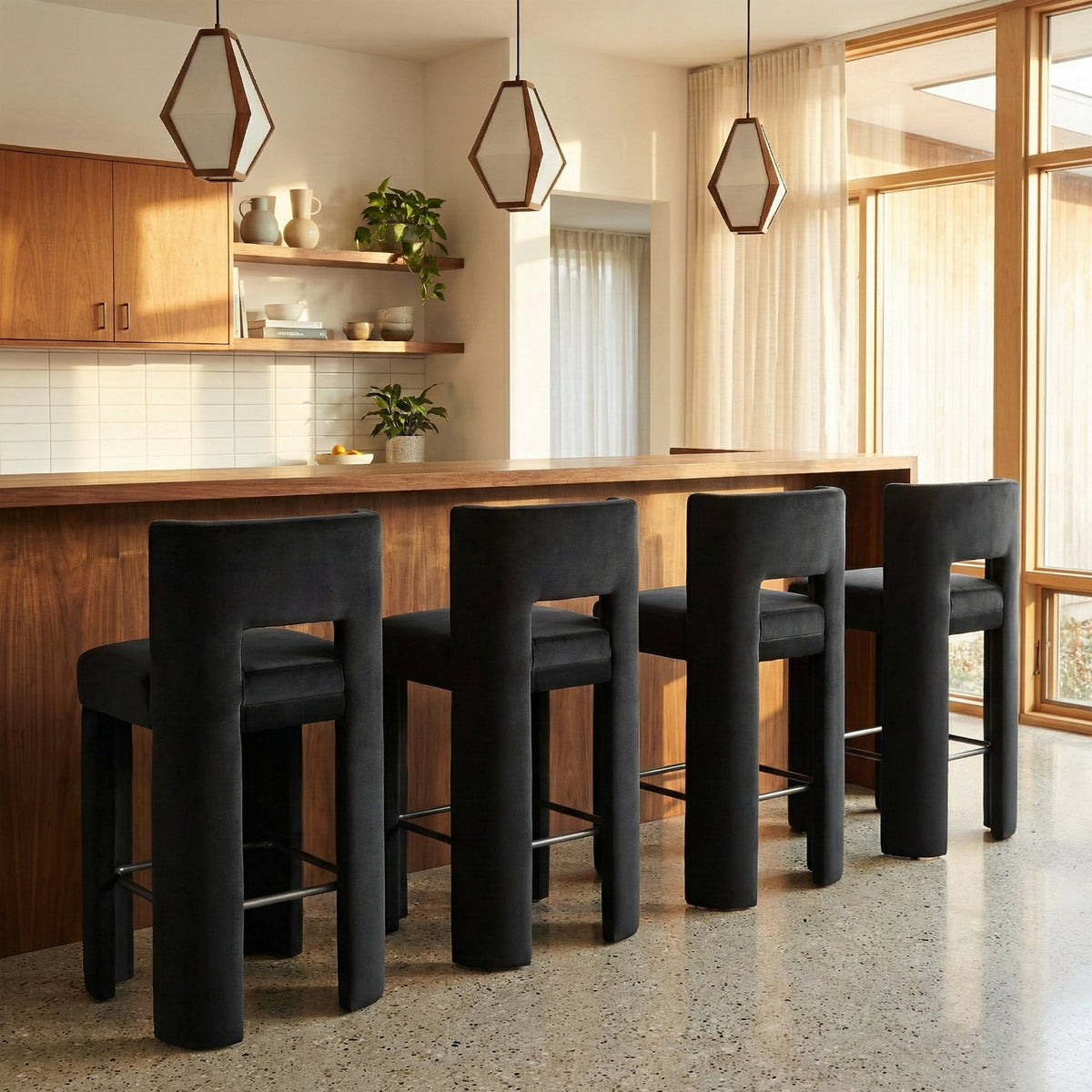 Zuno Black Velvet Performance Fabric Upholstered Bar Stool Set of 2