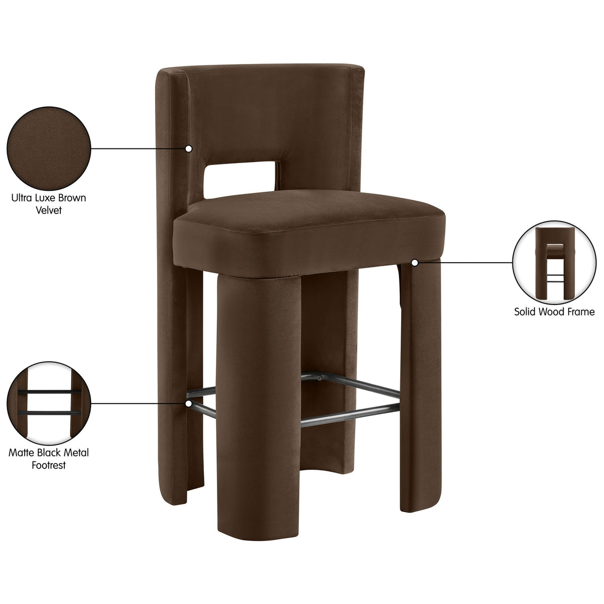 Zuno Brown Velvet Performance Fabric Upholstered Bar Stool Set of 2